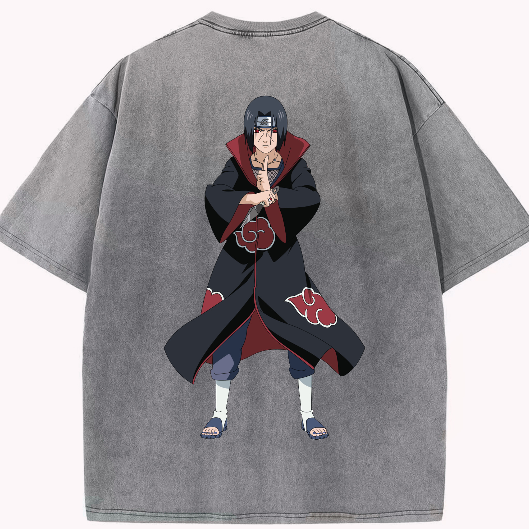 （画像用） NARUTO -ナルト- うちは イタチ Uchiha Itachi 綿100% ヴィンテージ風 半袖Tシャツ（背面プリント）