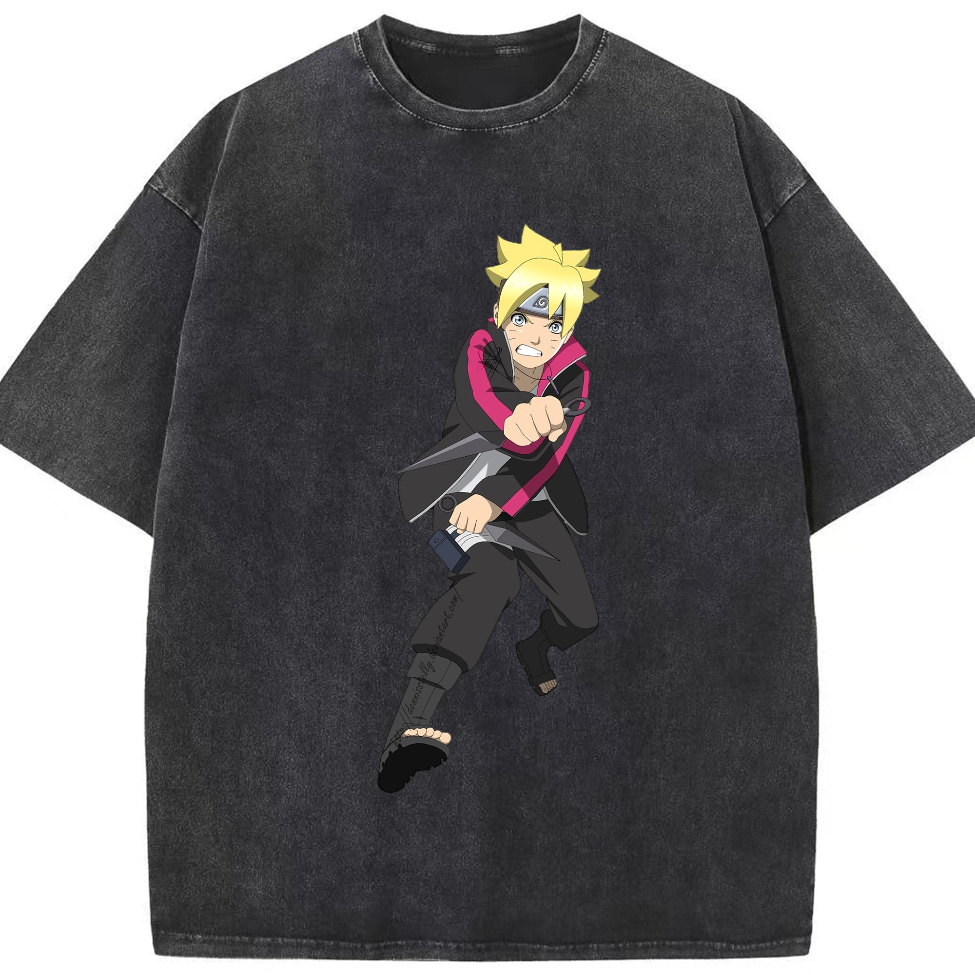 （画像用） NARUTO -ナルト- うずまき ボルト Uzumaki Boruto 綿100% ヴィンテージ風 半袖Tシャツ（フロントプリント）