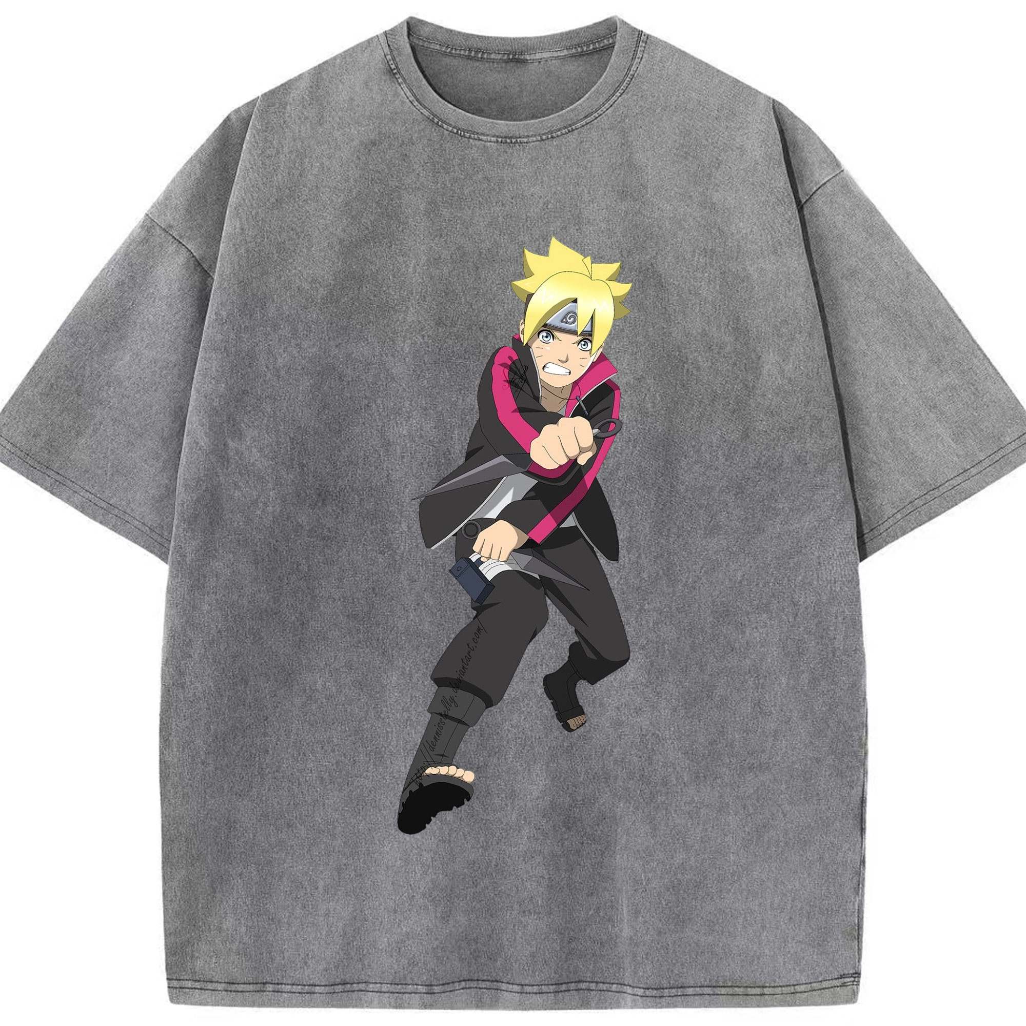 （画像用） NARUTO -ナルト- うずまき ボルト Uzumaki Boruto 綿100% ヴィンテージ風 半袖Tシャツ（フロントプリント）