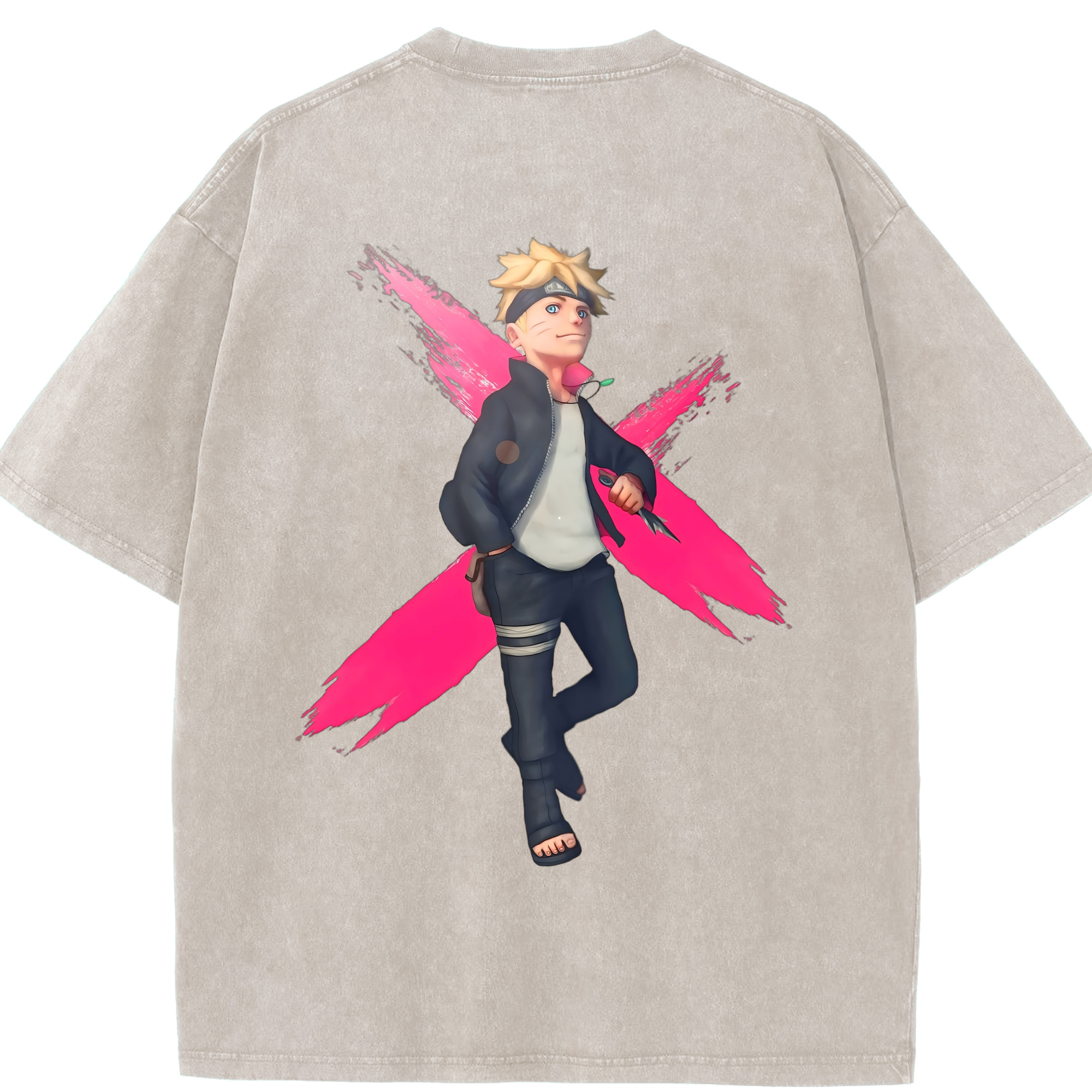 （画像用） NARUTO -ナルト- うずまき ボルト Uzumaki Boruto 綿100% ヴィンテージ風 半袖Tシャツ（背面プリント）