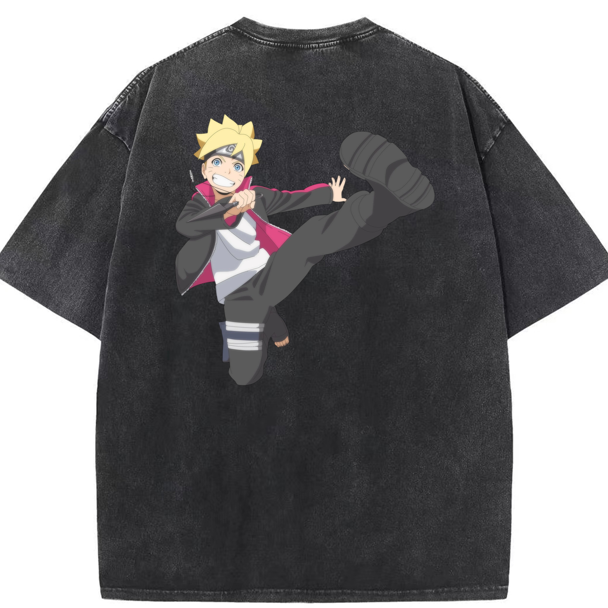 （画像用） NARUTO -ナルト- うずまき ボルト Uzumaki Boruto 綿100% ヴィンテージ風 半袖Tシャツ（背面プリント）