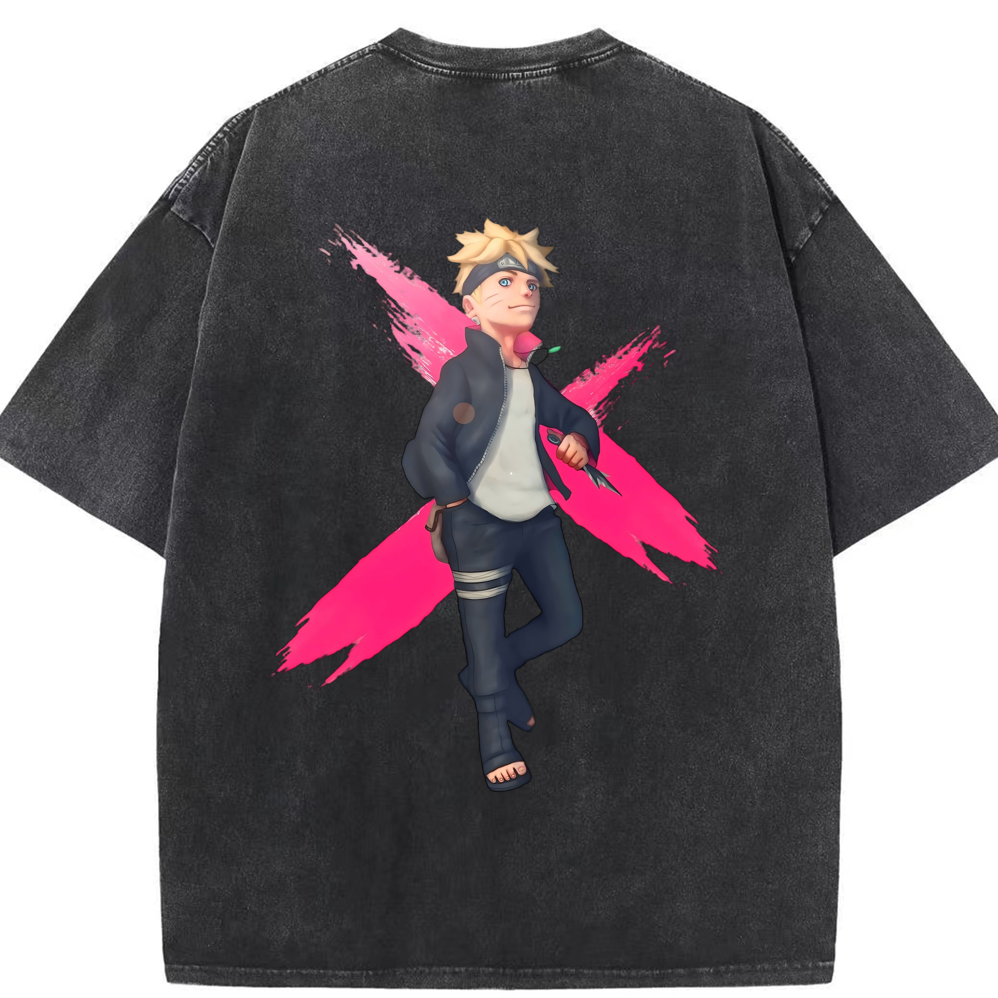 （画像用） NARUTO -ナルト- うずまき ボルト Uzumaki Boruto 綿100% ヴィンテージ風 半袖Tシャツ（背面プリント）