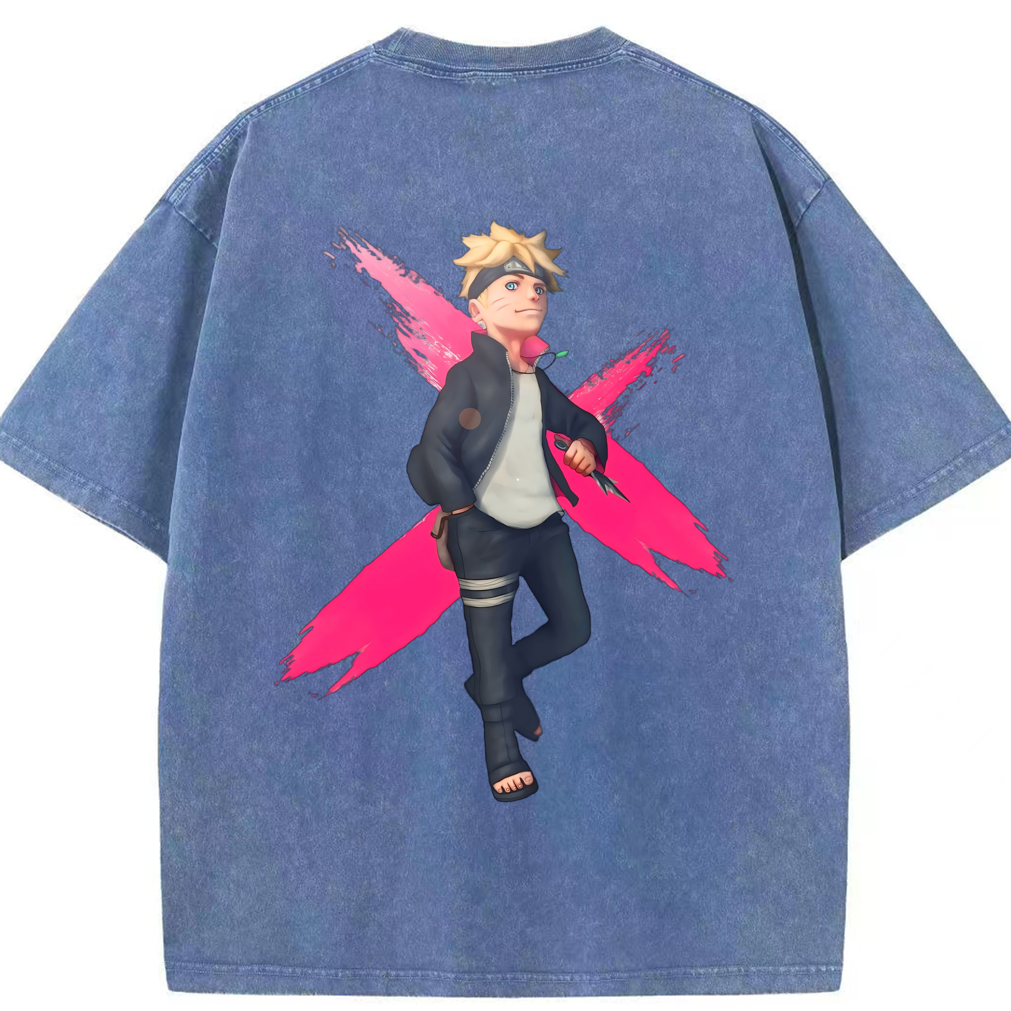 （画像用） NARUTO -ナルト- うずまき ボルト Uzumaki Boruto 綿100% ヴィンテージ風 半袖Tシャツ（背面プリント）