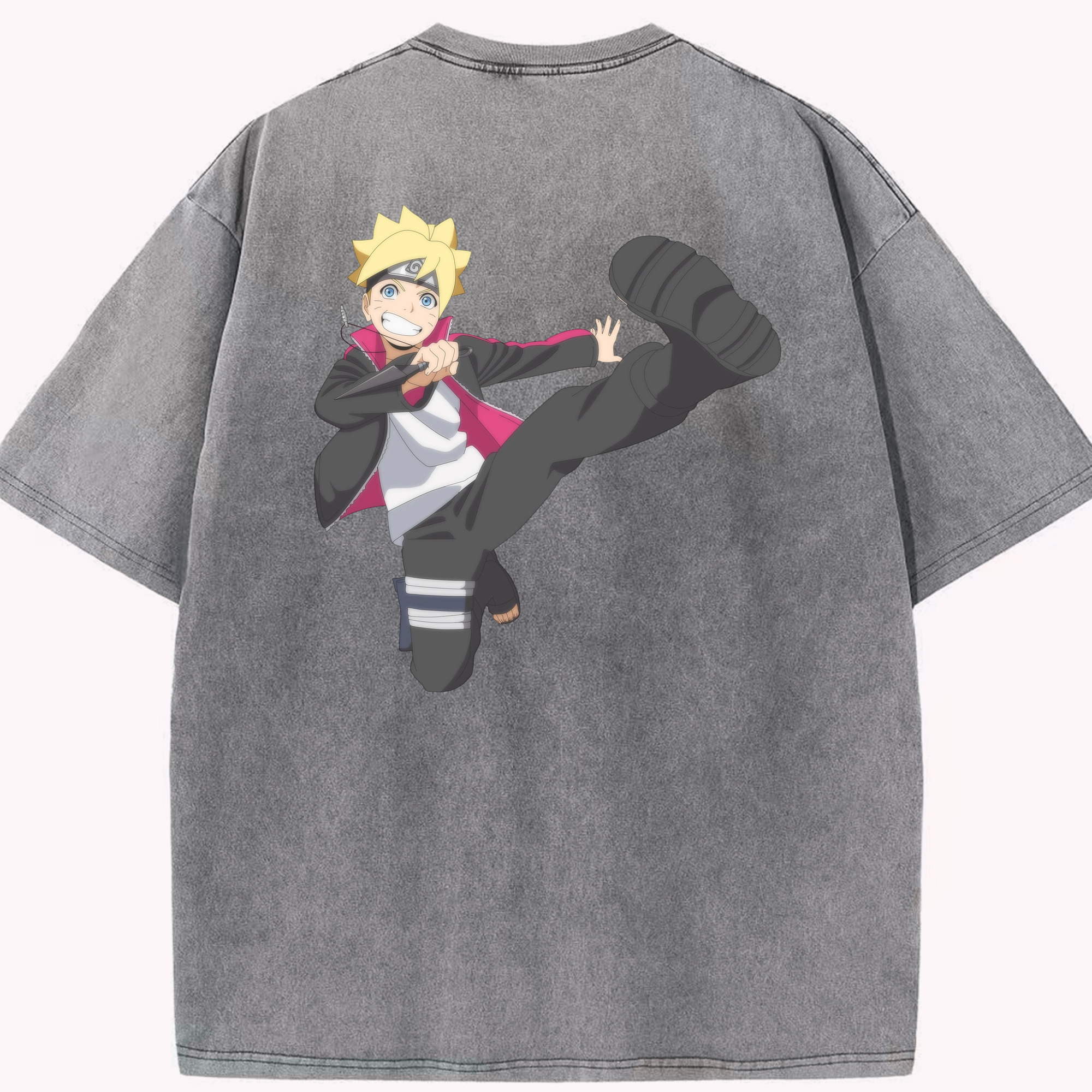 （画像用） NARUTO -ナルト- うずまき ボルト Uzumaki Boruto 綿100% ヴィンテージ風 半袖Tシャツ（背面プリント）
