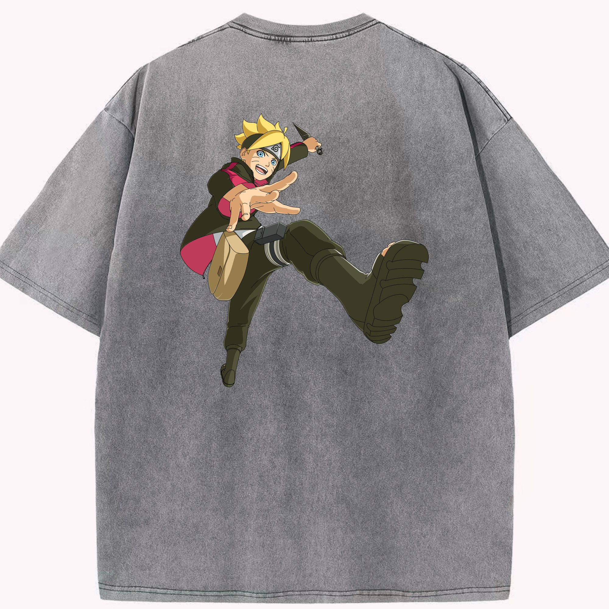 （画像用） NARUTO -ナルト- うずまき ボルト Uzumaki Boruto 綿100% ヴィンテージ風 半袖Tシャツ（背面プリント）