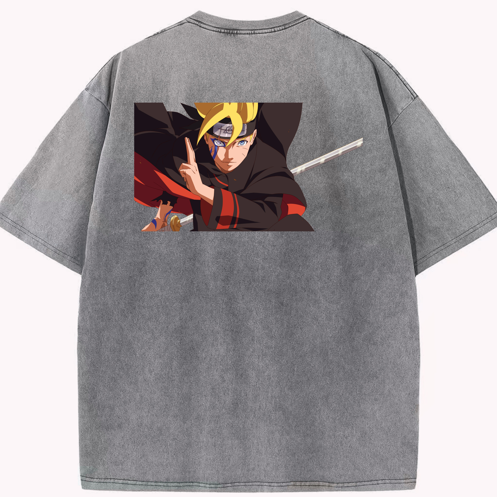 （画像用） NARUTO -ナルト- うずまき ボルト Uzumaki Boruto 綿100% ヴィンテージ風 半袖Tシャツ（背面プリント）