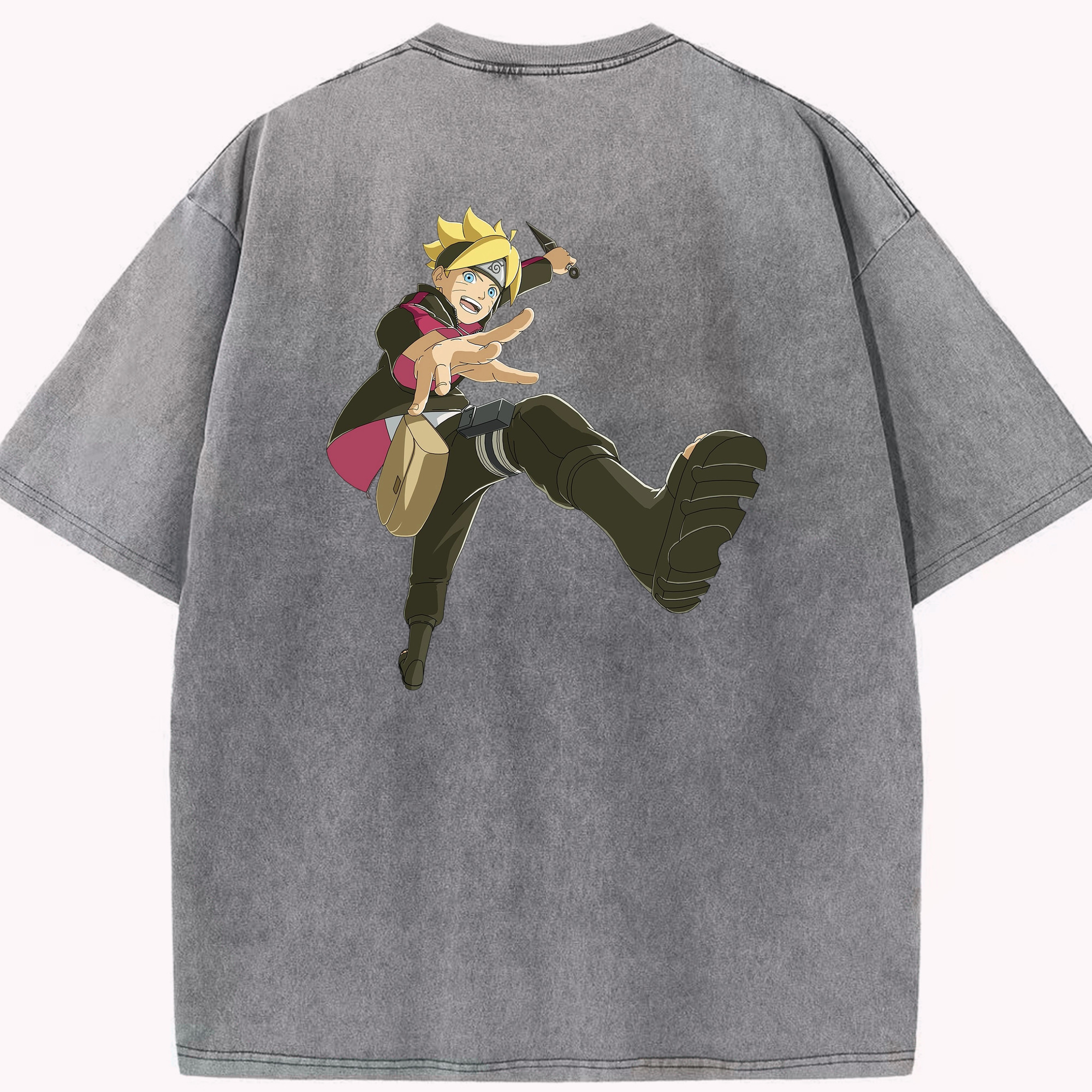 （画像用） NARUTO -ナルト- うずまき ボルト Uzumaki Boruto 綿100% ヴィンテージ風 半袖Tシャツ（背面プリント）
