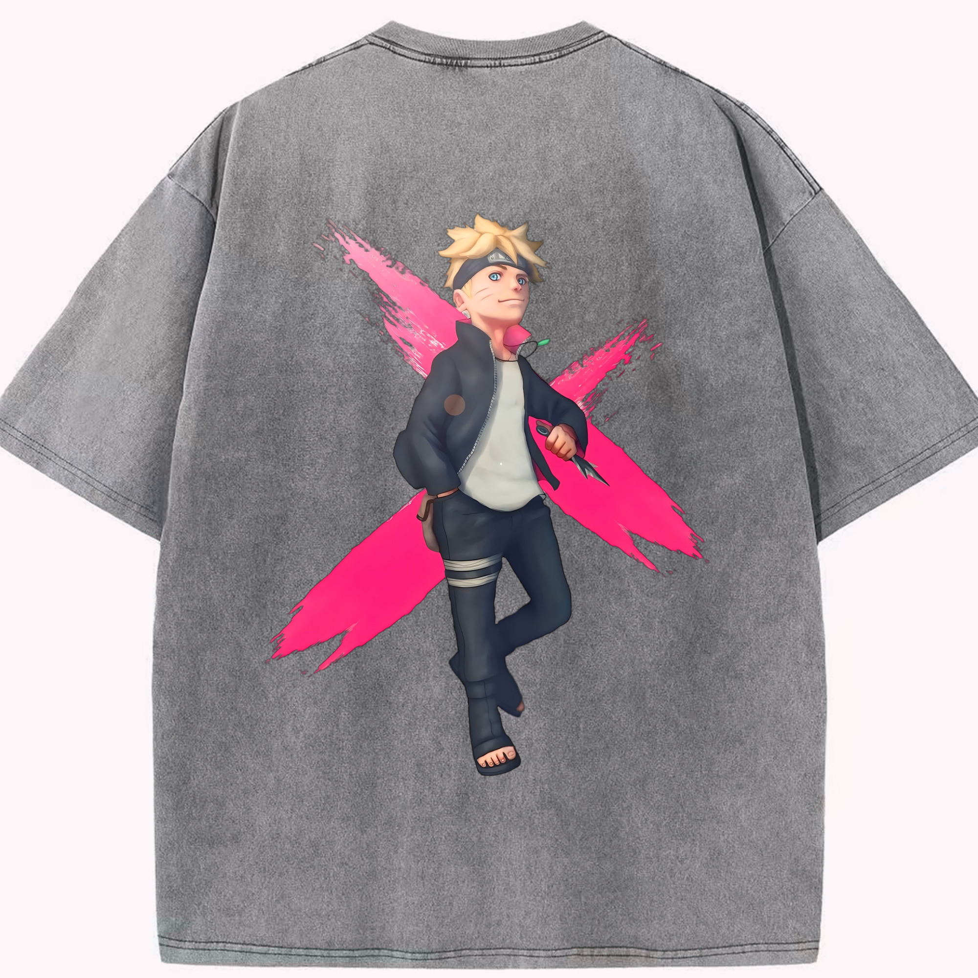（画像用） NARUTO -ナルト- うずまき ボルト Uzumaki Boruto 綿100% ヴィンテージ風 半袖Tシャツ（背面プリント）