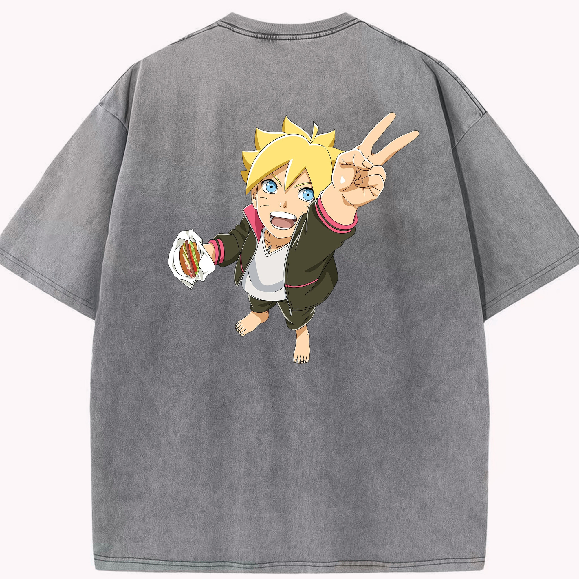 （画像用） NARUTO -ナルト- うずまき ボルト Uzumaki Boruto 綿100% ヴィンテージ風 半袖Tシャツ（背面プリント）