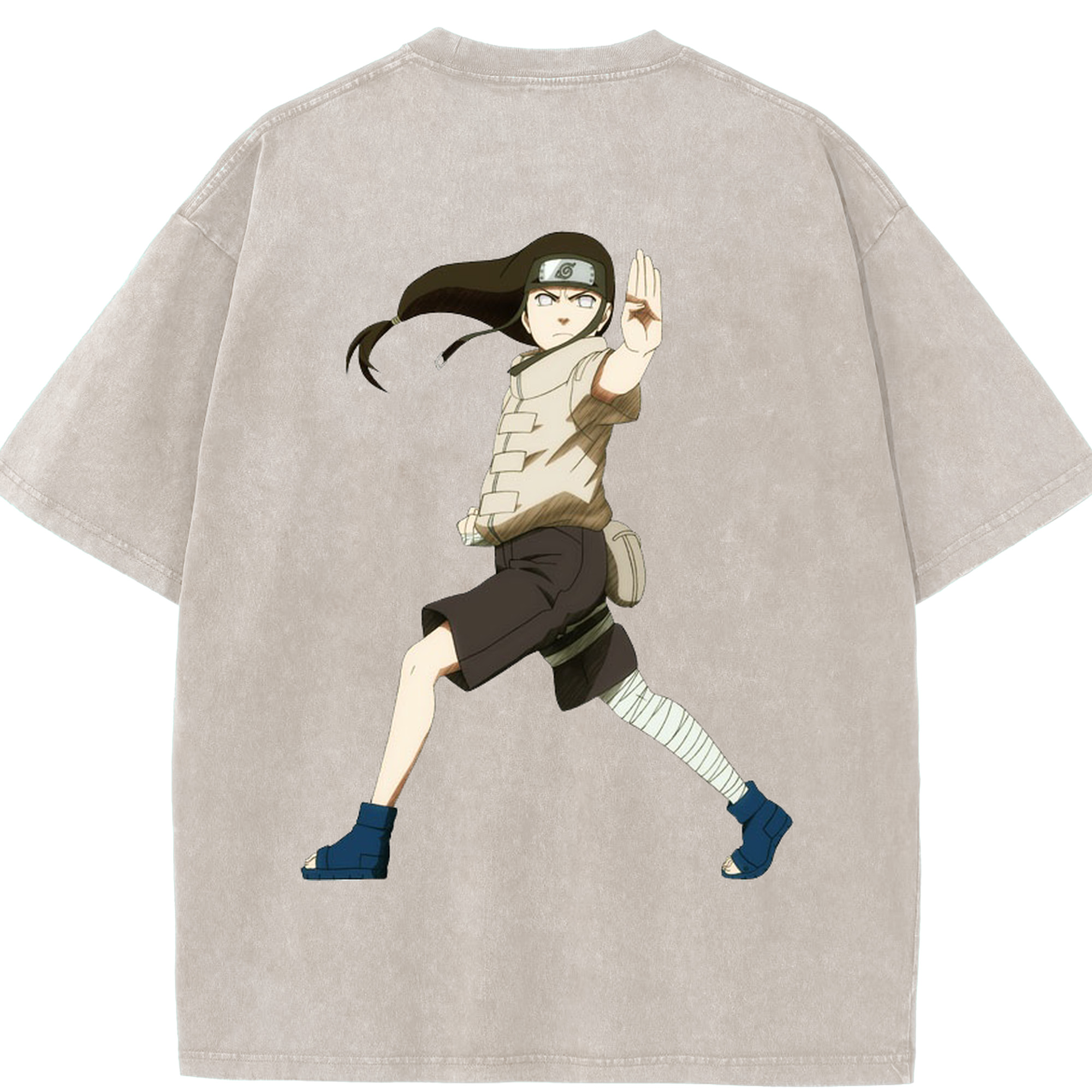 （画像用） NARUTO -ナルト- 日向ネジ Hyūga Neji 綿100% ヴィンテージ風 半袖Tシャツ（背面プリント）
