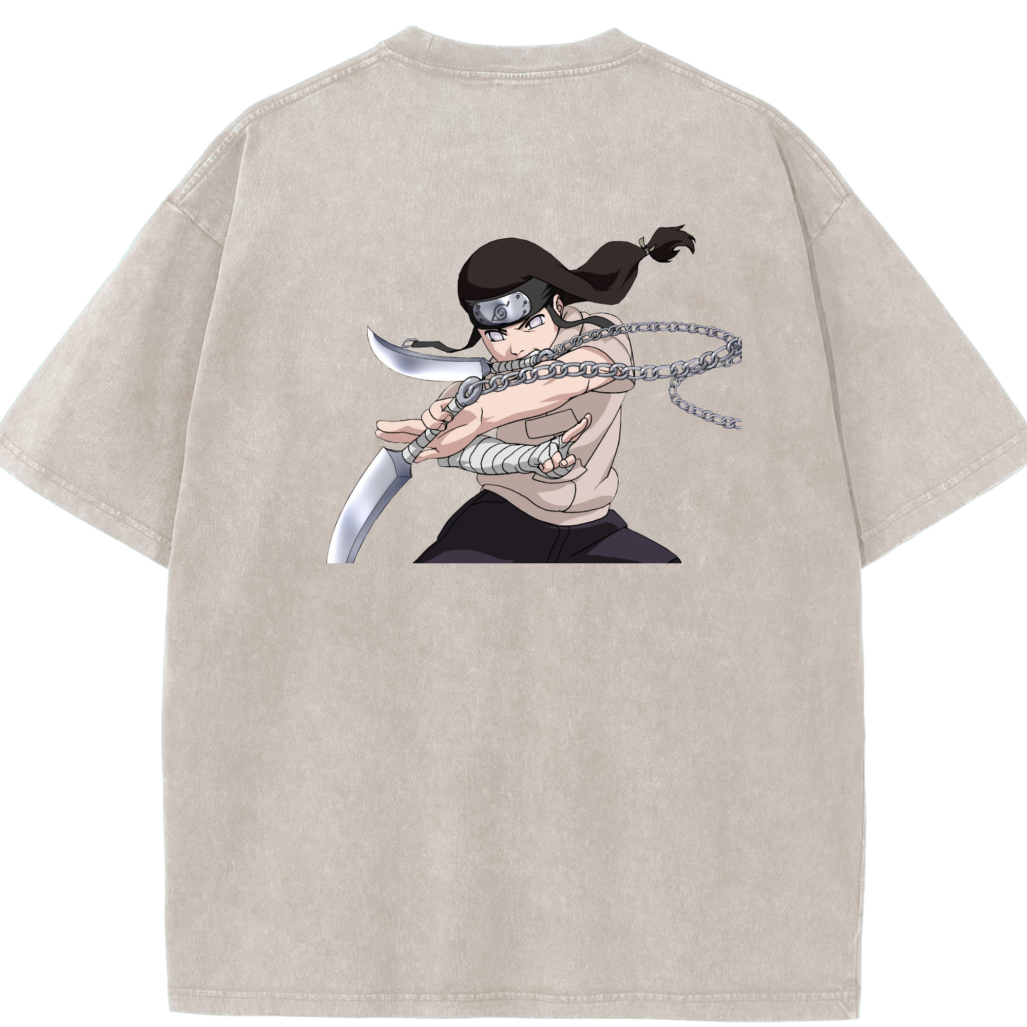 （画像用） NARUTO -ナルト- 日向ネジ Hyūga Neji 綿100% ヴィンテージ風 半袖Tシャツ（背面プリント）