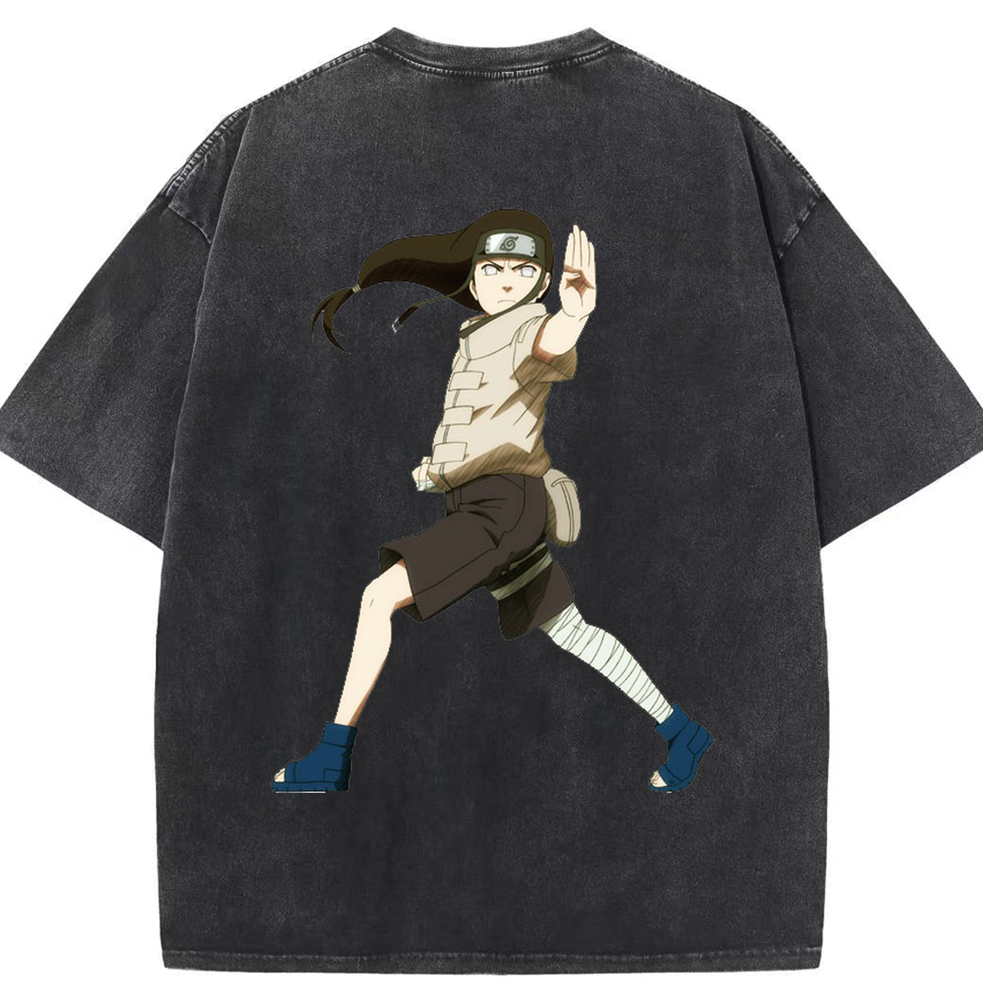 （画像用） NARUTO -ナルト- 日向ネジ Hyūga Neji 綿100% ヴィンテージ風 半袖Tシャツ（背面プリント）