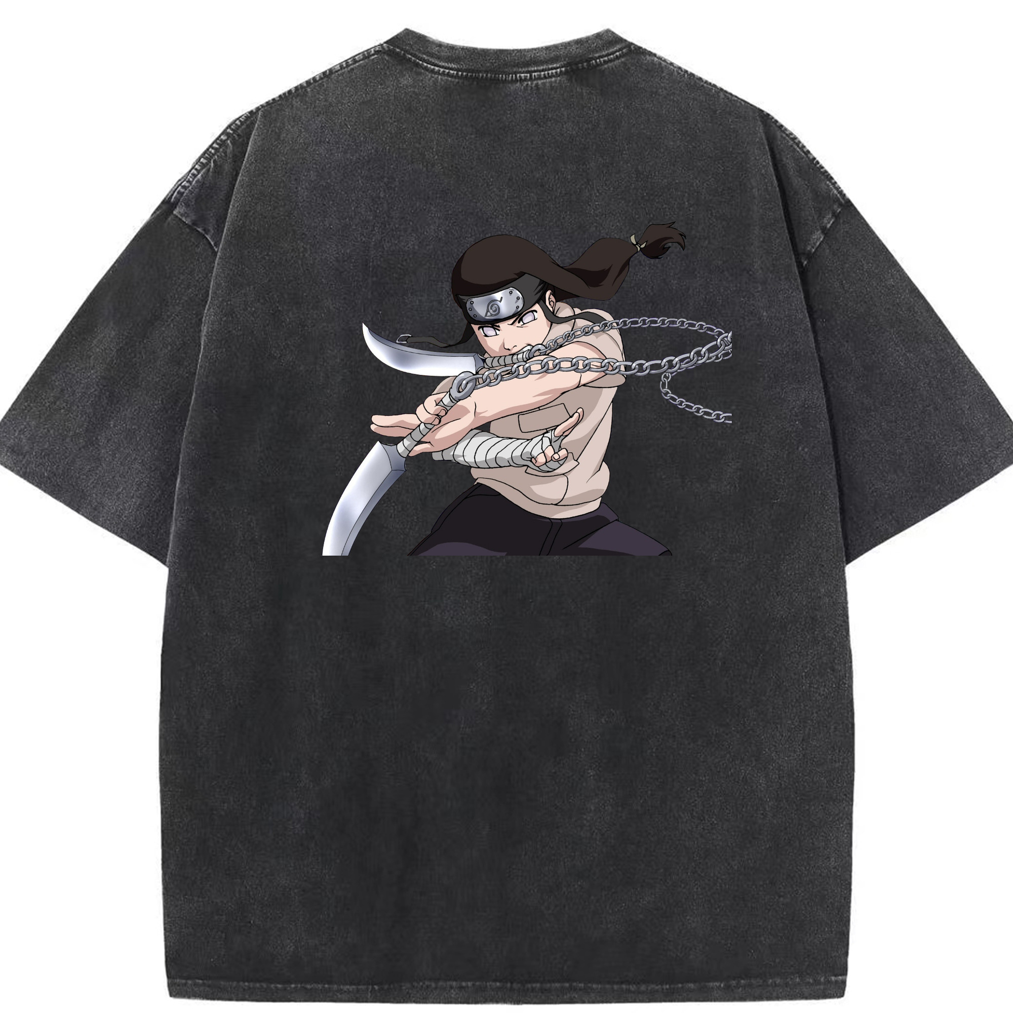 （画像用） NARUTO -ナルト- 日向ネジ Hyūga Neji 綿100% ヴィンテージ風 半袖Tシャツ（背面プリント）