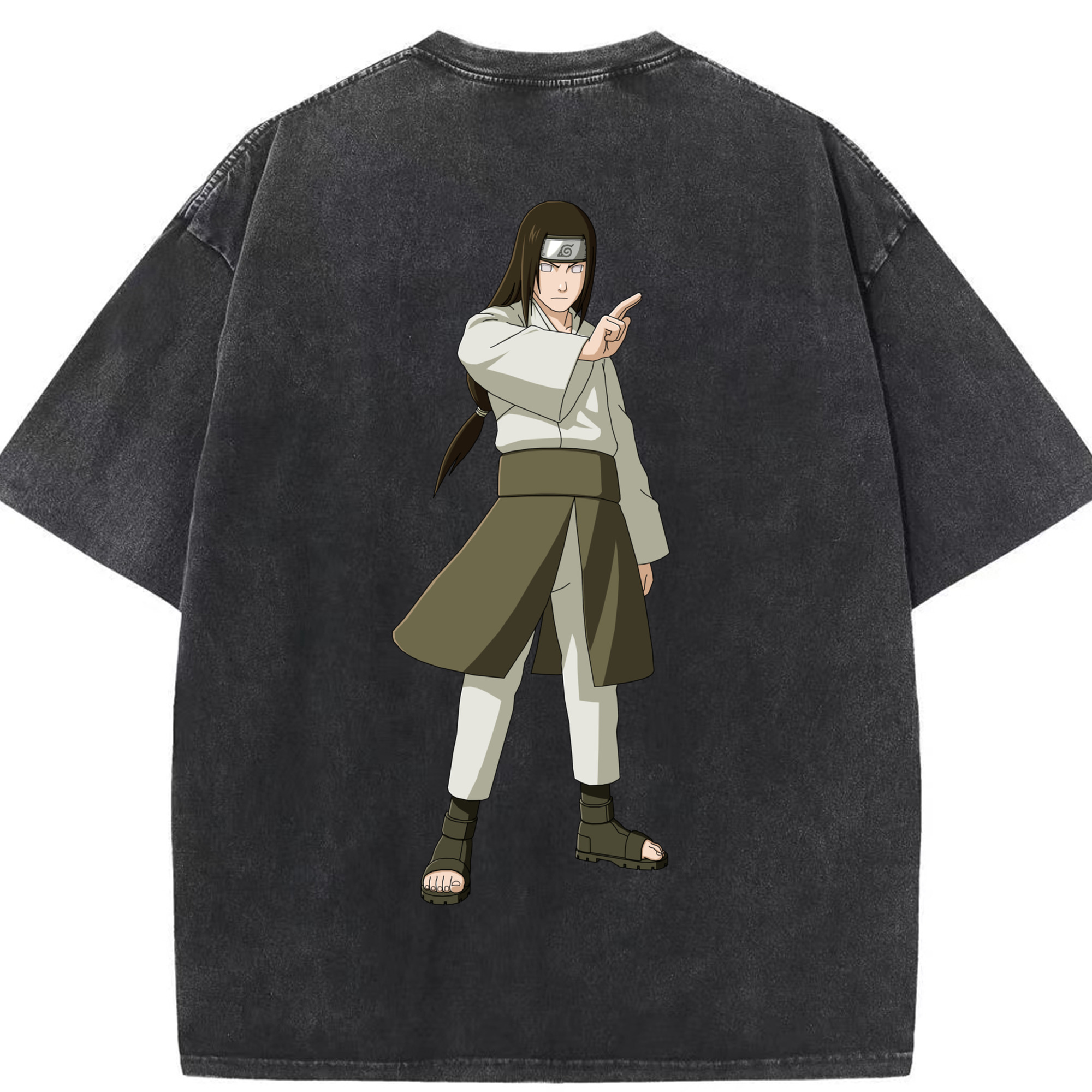 （画像用） NARUTO -ナルト- 日向ネジ Hyūga Neji 綿100% ヴィンテージ風 半袖Tシャツ（背面プリント）