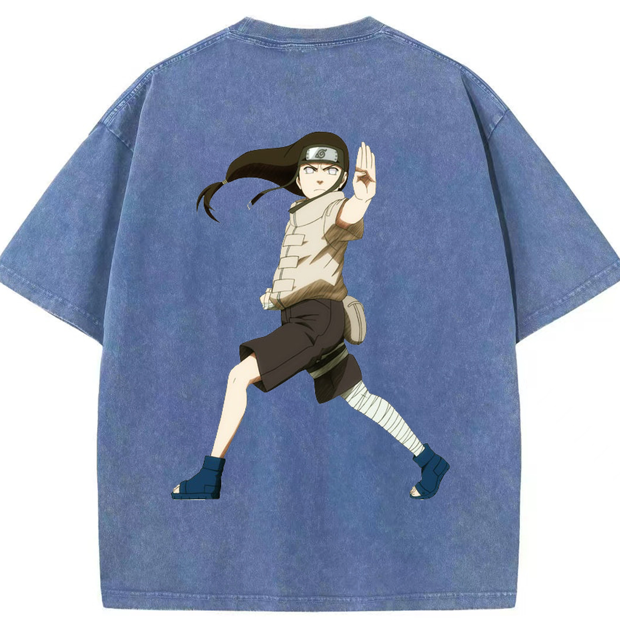 （画像用） NARUTO -ナルト- 日向ネジ Hyūga Neji 綿100% ヴィンテージ風 半袖Tシャツ（背面プリント）