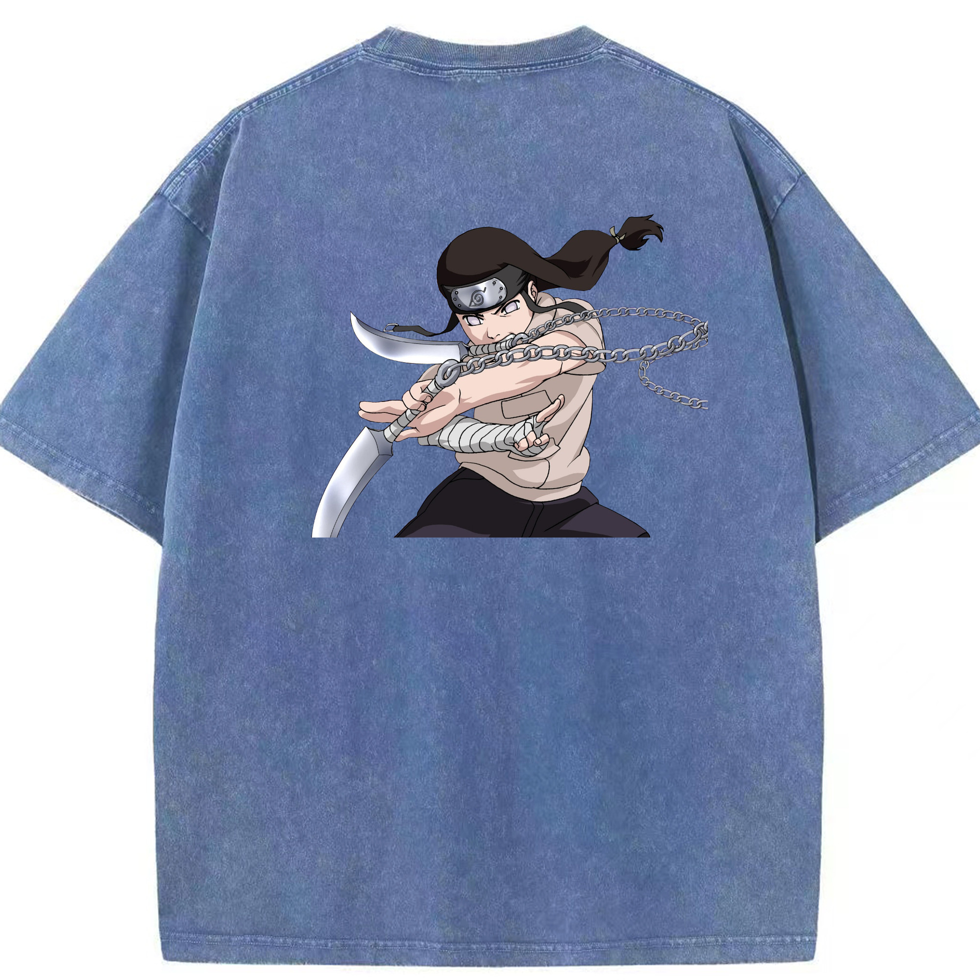 （画像用） NARUTO -ナルト- 日向ネジ Hyūga Neji 綿100% ヴィンテージ風 半袖Tシャツ（背面プリント）