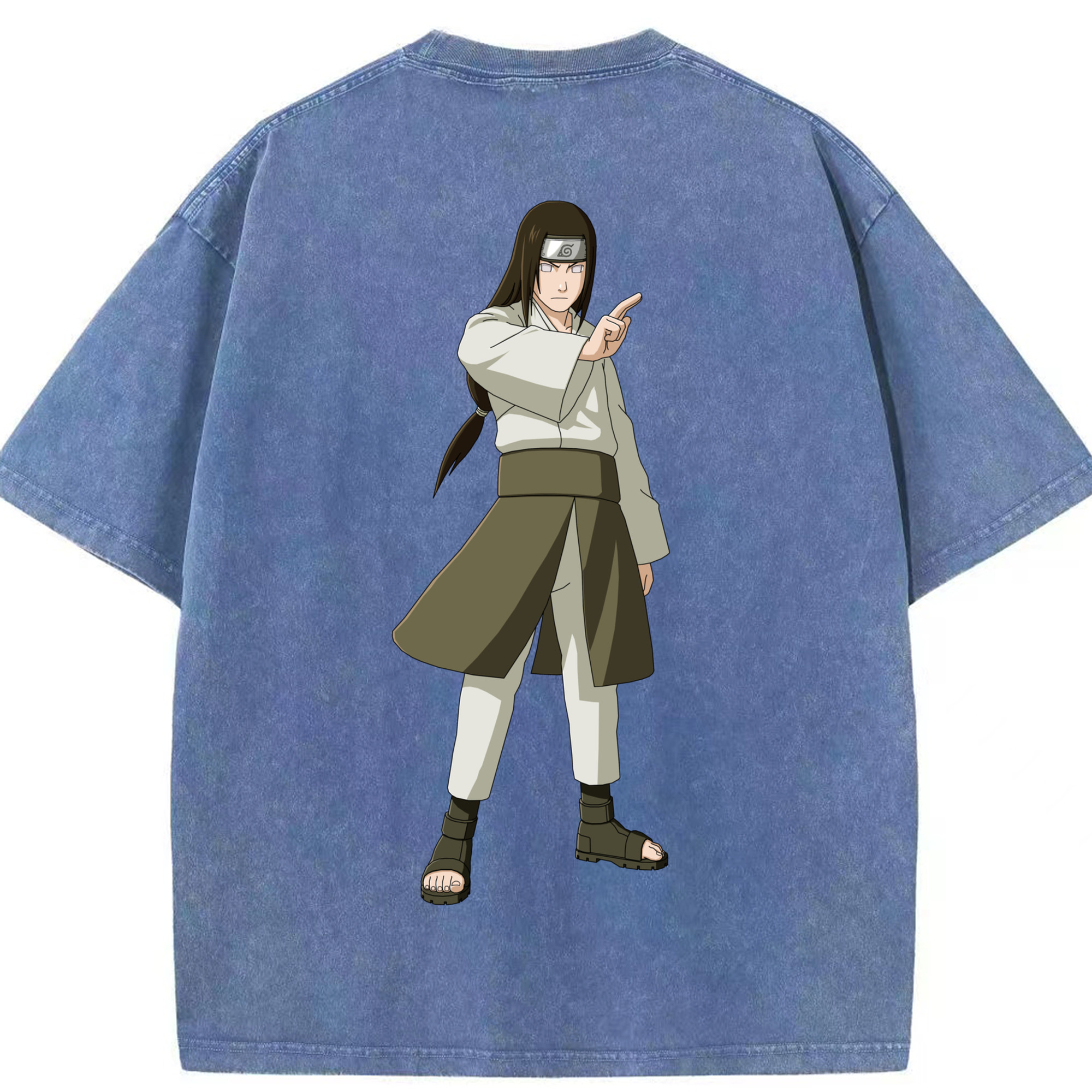 （画像用） NARUTO -ナルト- 日向ネジ Hyūga Neji 綿100% ヴィンテージ風 半袖Tシャツ（背面プリント）