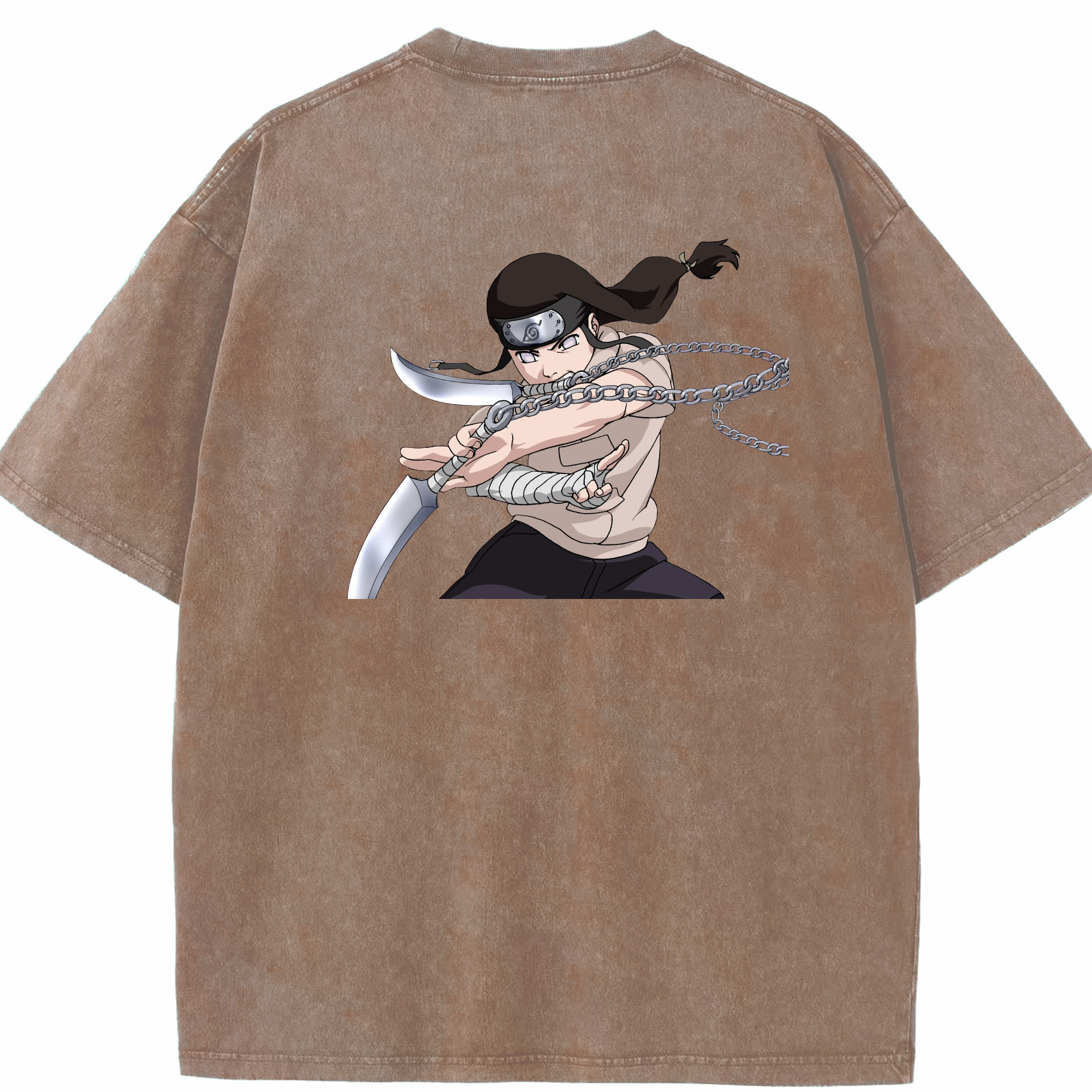 （画像用） NARUTO -ナルト- 日向ネジ Hyūga Neji 綿100% ヴィンテージ風 半袖Tシャツ（背面プリント）
