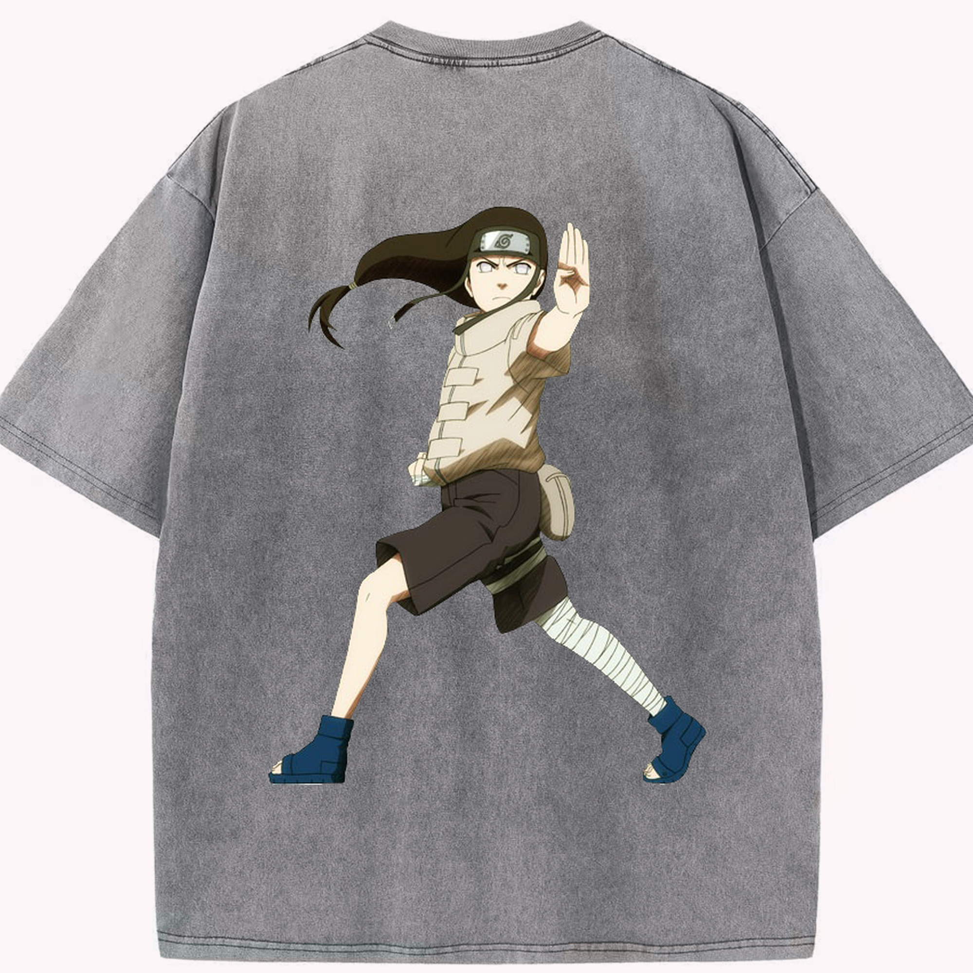 （画像用） NARUTO -ナルト- 日向ネジ Hyūga Neji 綿100% ヴィンテージ風 半袖Tシャツ（背面プリント）