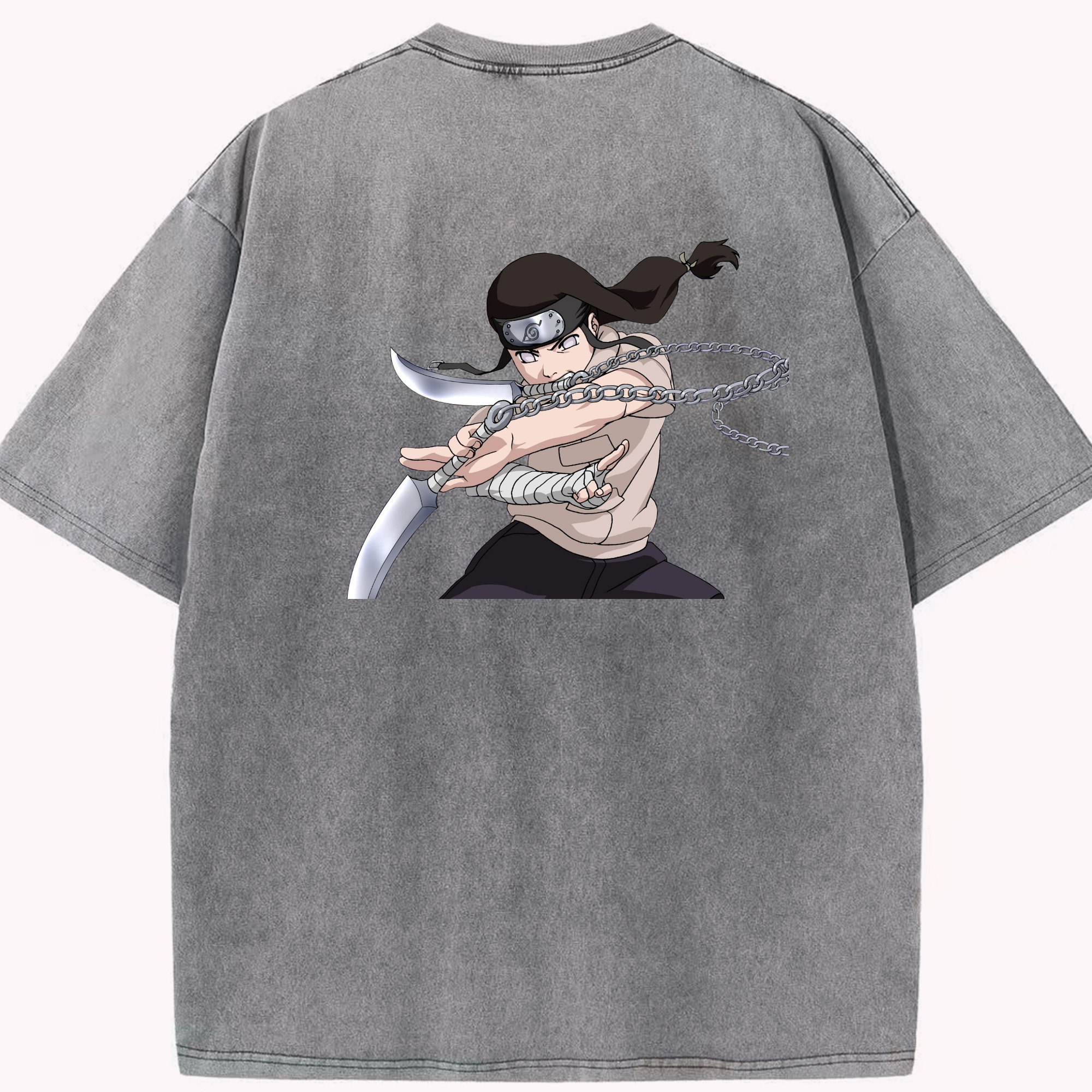 （画像用） NARUTO -ナルト- 日向ネジ Hyūga Neji 綿100% ヴィンテージ風 半袖Tシャツ（背面プリント）