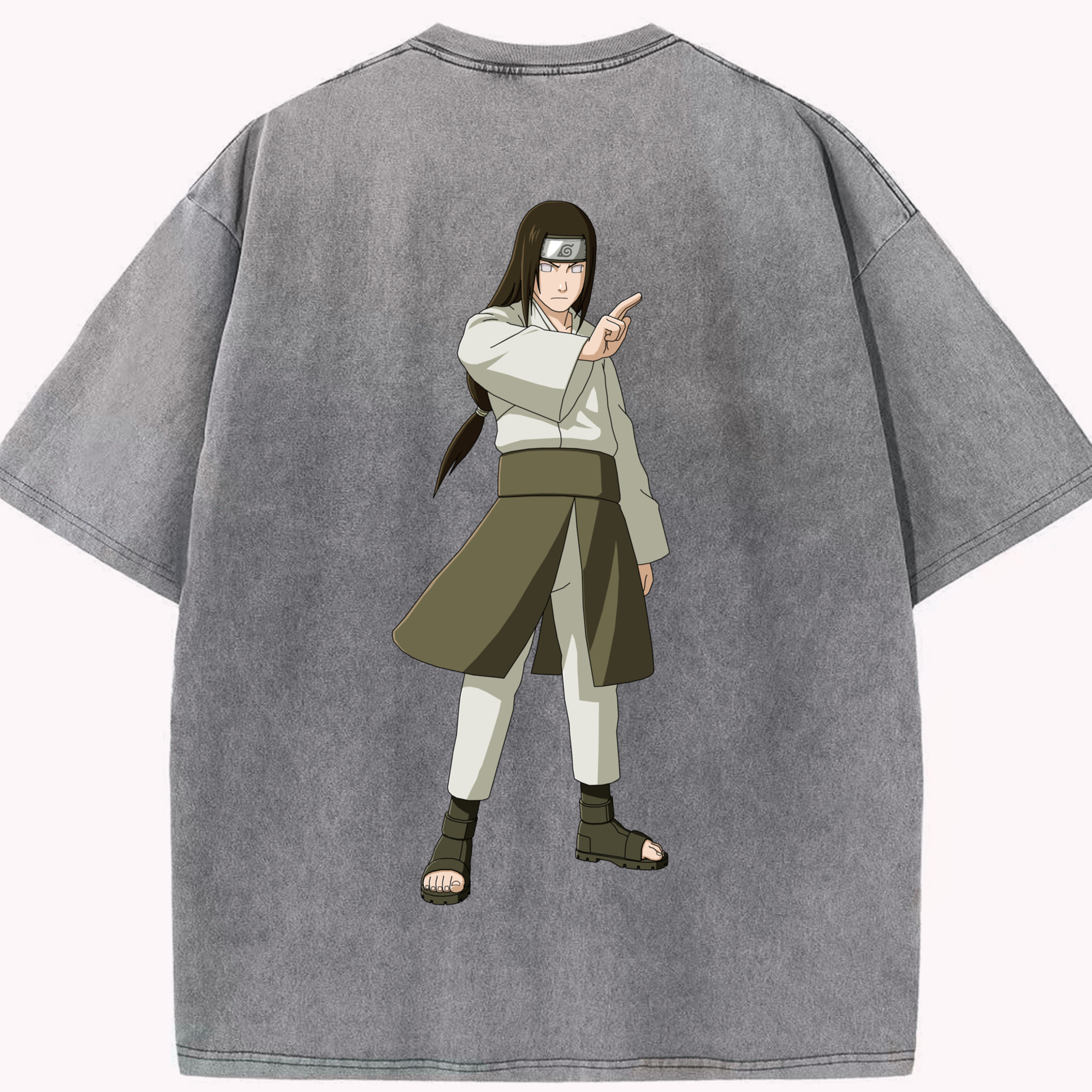 （画像用） NARUTO -ナルト- 日向ネジ Hyūga Neji 綿100% ヴィンテージ風 半袖Tシャツ（背面プリント）