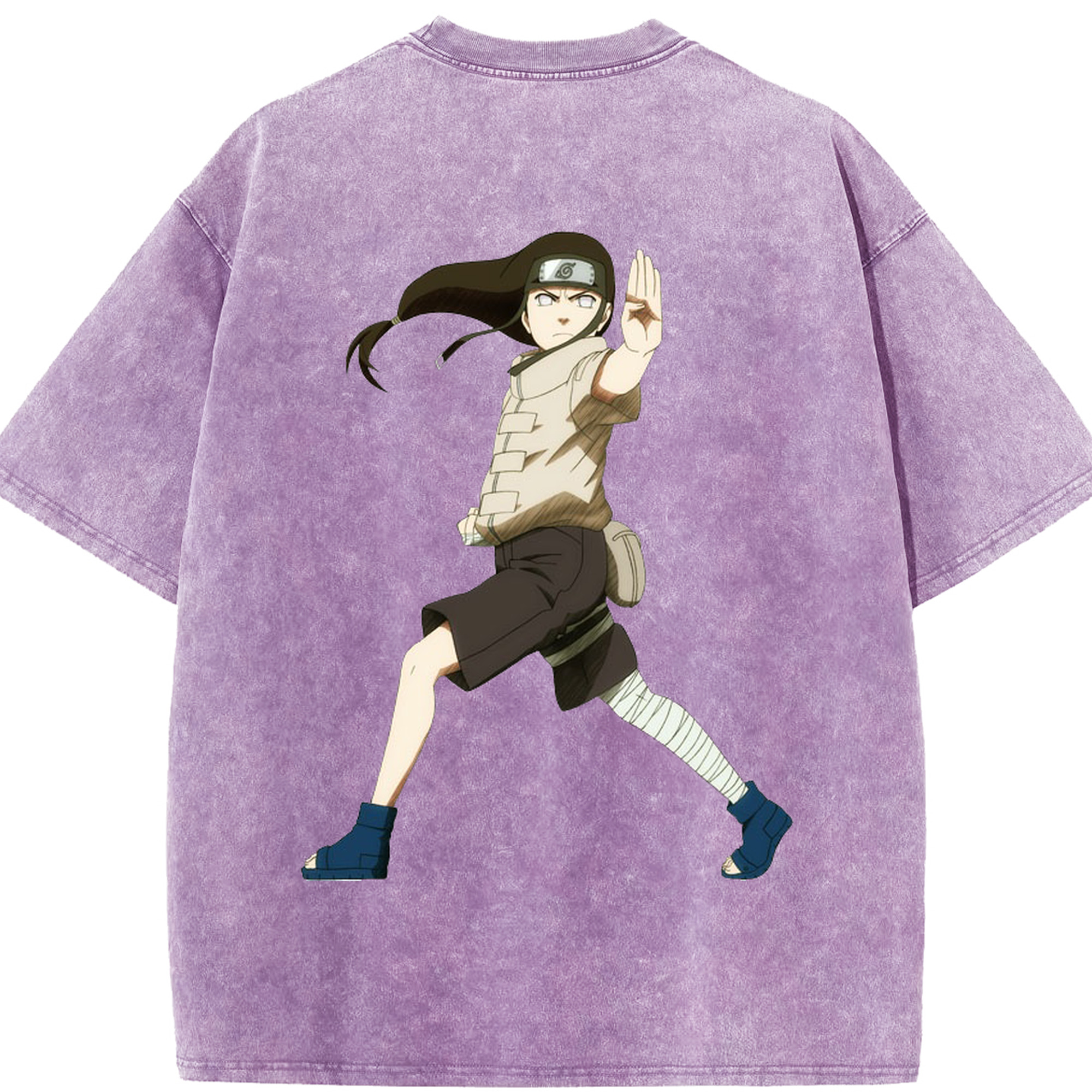 （画像用） NARUTO -ナルト- 日向ネジ Hyūga Neji 綿100% ヴィンテージ風 半袖Tシャツ（背面プリント）