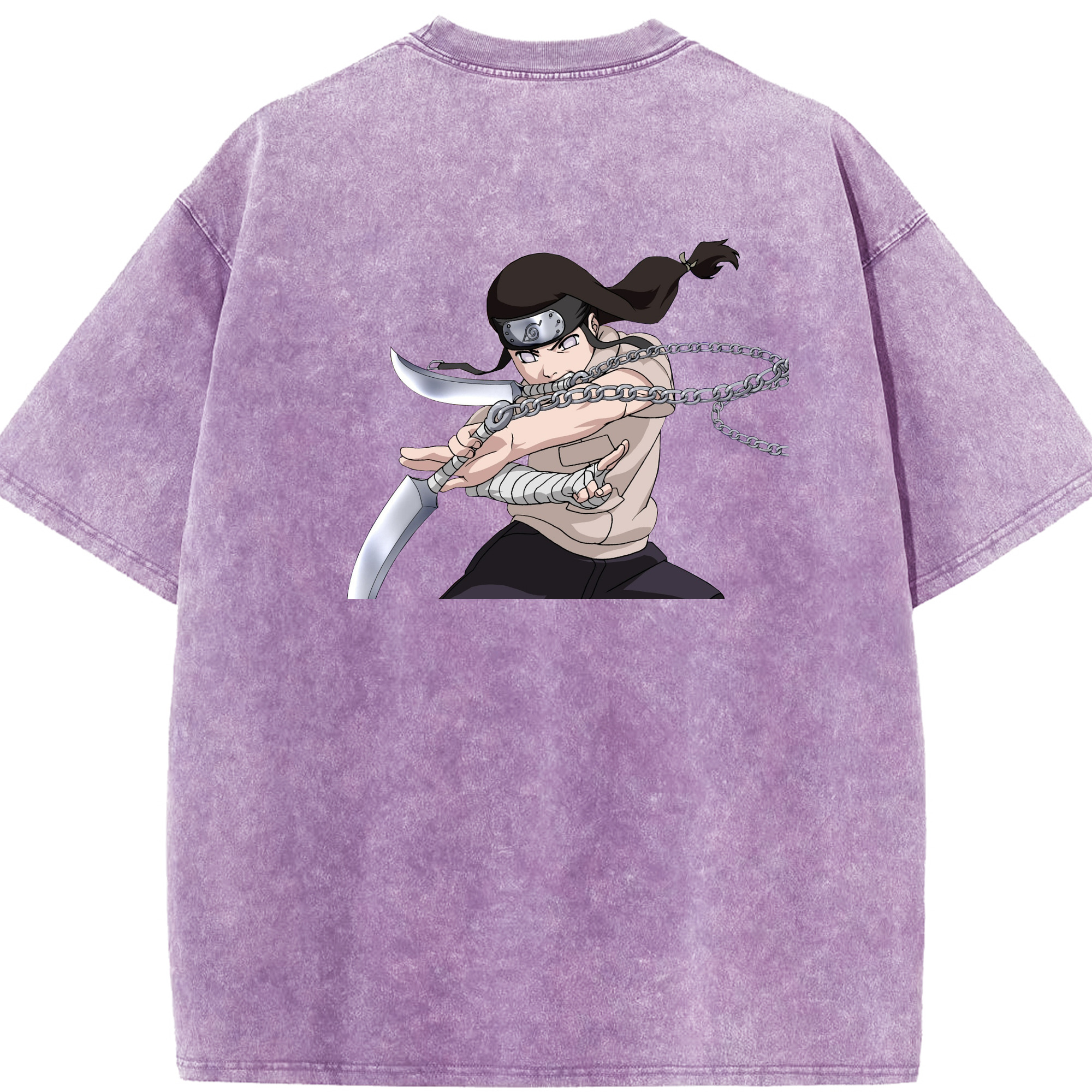 （画像用） NARUTO -ナルト- 日向ネジ Hyūga Neji 綿100% ヴィンテージ風 半袖Tシャツ（背面プリント）