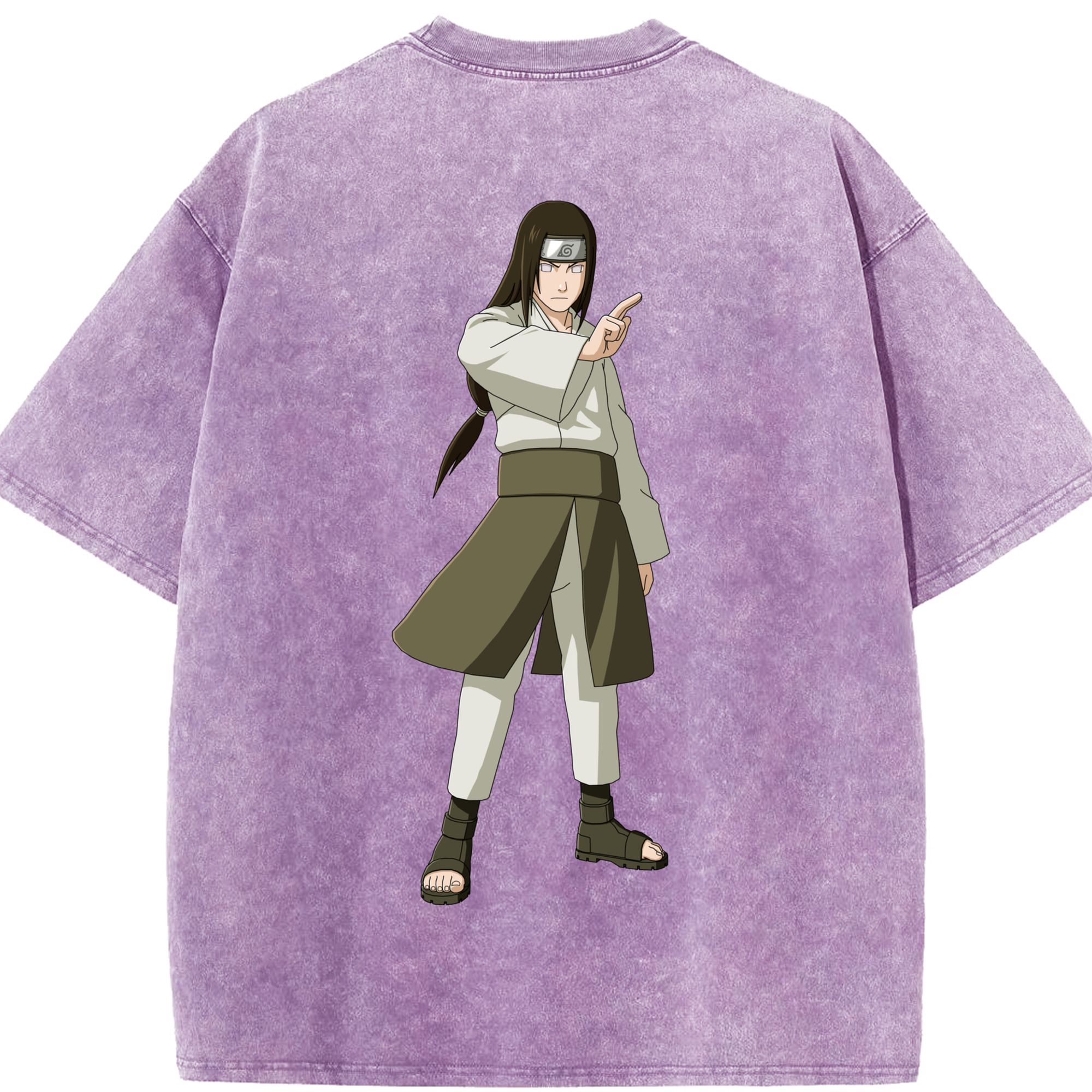 （画像用） NARUTO -ナルト- 日向ネジ Hyūga Neji 綿100% ヴィンテージ風 半袖Tシャツ（背面プリント）