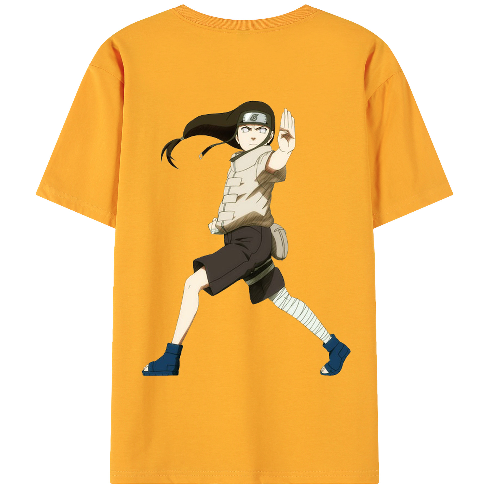 （画像用） NARUTO -ナルト- 日向ネジ Hyūga Neji 綿100％ メンズ半袖Tシャツ（バックプリント） 通気性