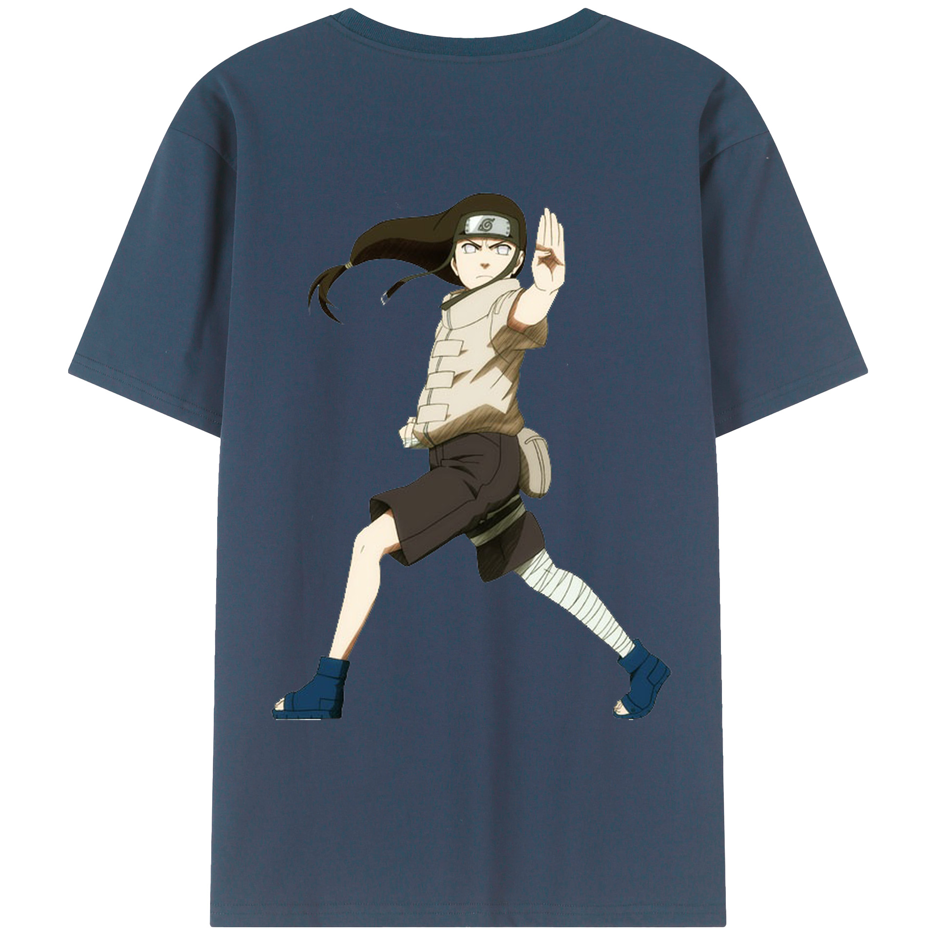 （画像用） NARUTO -ナルト- 日向ネジ Hyūga Neji 綿100％ メンズ半袖Tシャツ（バックプリント） 通気性