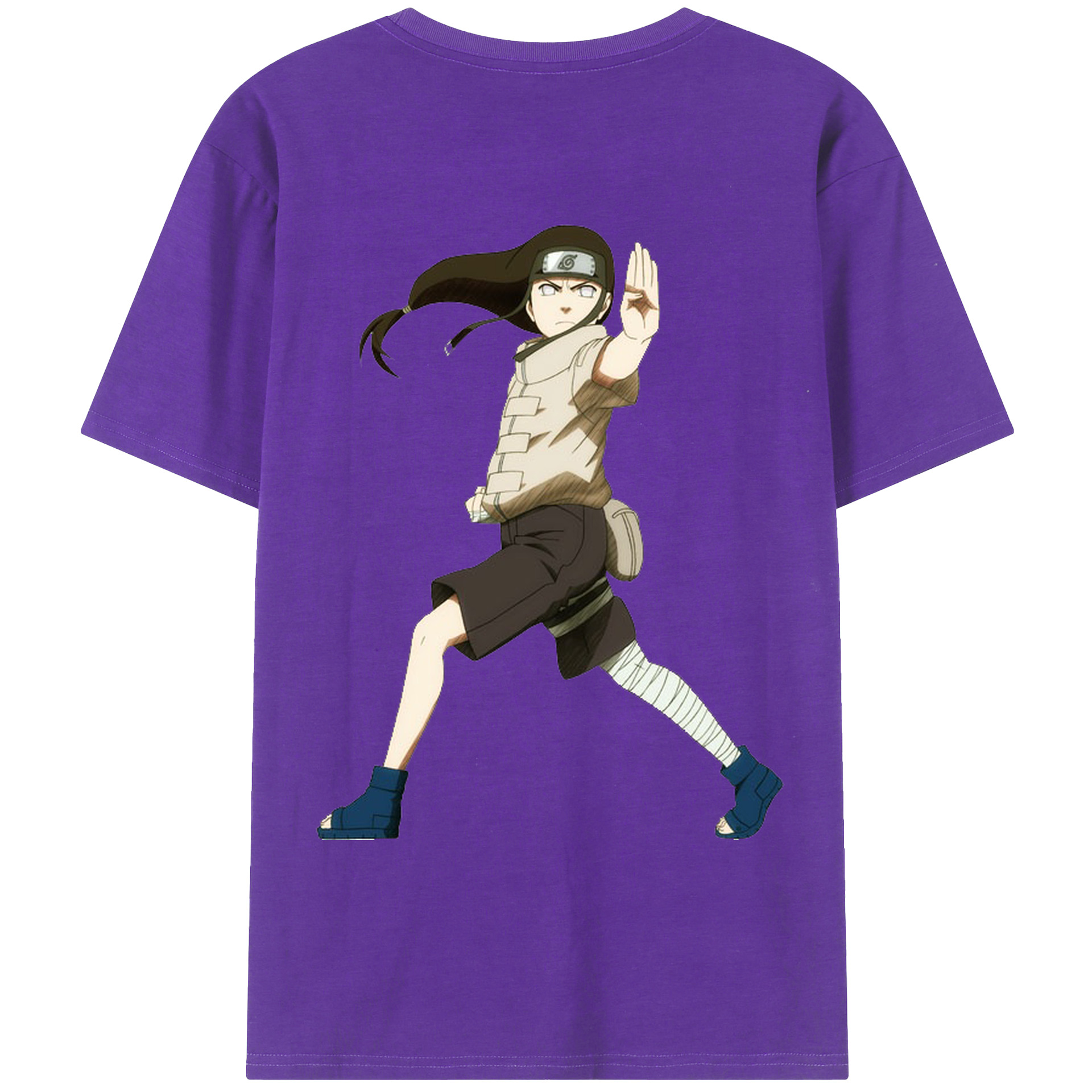 （画像用） NARUTO -ナルト- 日向ネジ Hyūga Neji 綿100％ メンズ半袖Tシャツ（バックプリント） 通気性