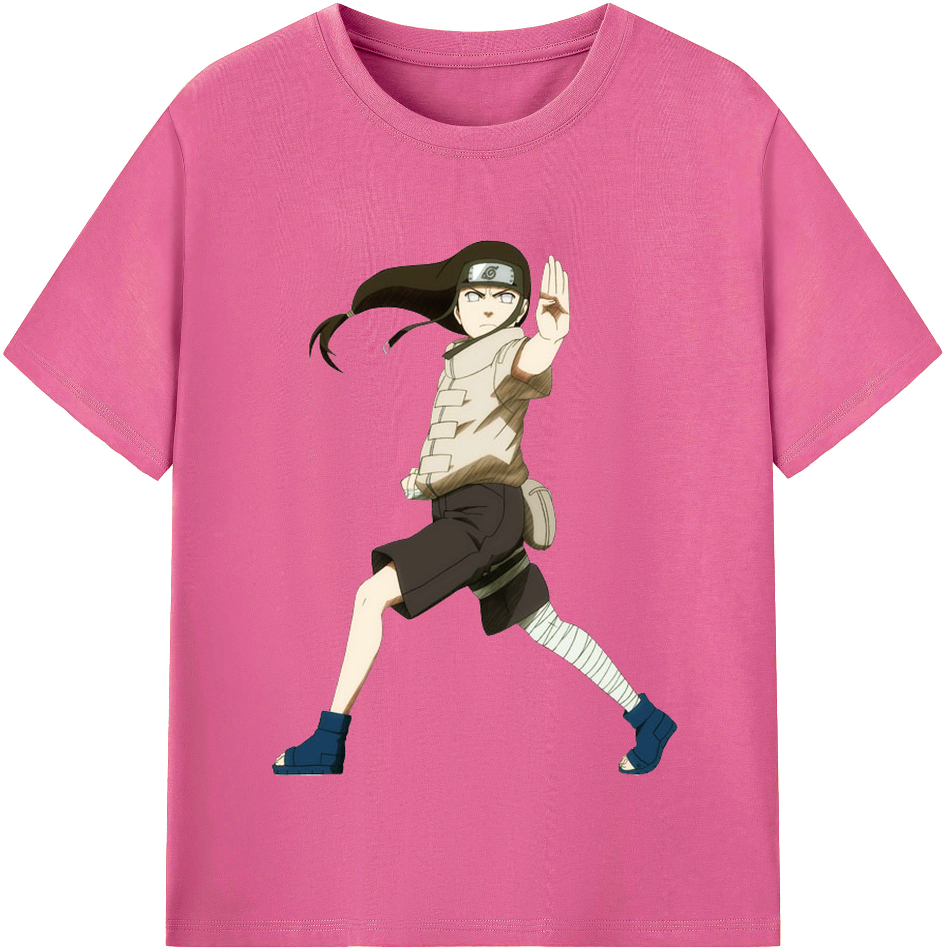 （画像用） NARUTO -ナルト- 日向ネジ Hyūga Neji レディースカジュアルプリントTシャツ（綿100％）