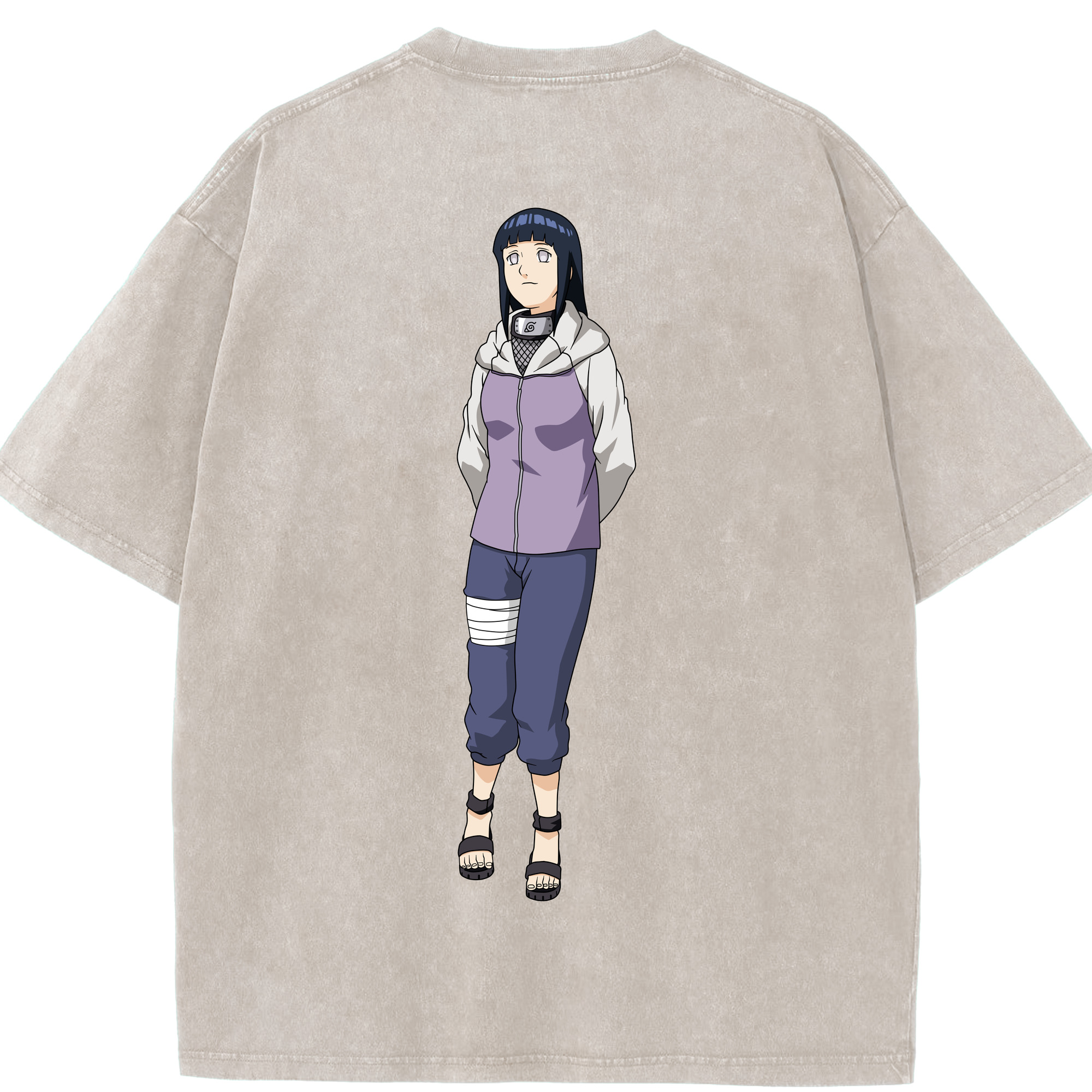（画像用） NARUTO -ナルト- 日向ヒナタ Hyūga Hinata 綿100% ヴィンテージ風 半袖Tシャツ（背面プリント）