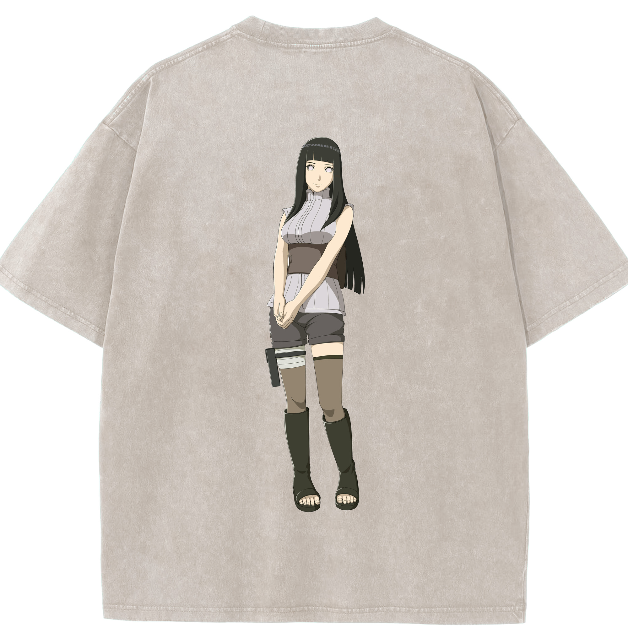 （画像用） NARUTO -ナルト- 日向ヒナタ Hyūga Hinata 綿100% ヴィンテージ風 半袖Tシャツ（背面プリント）