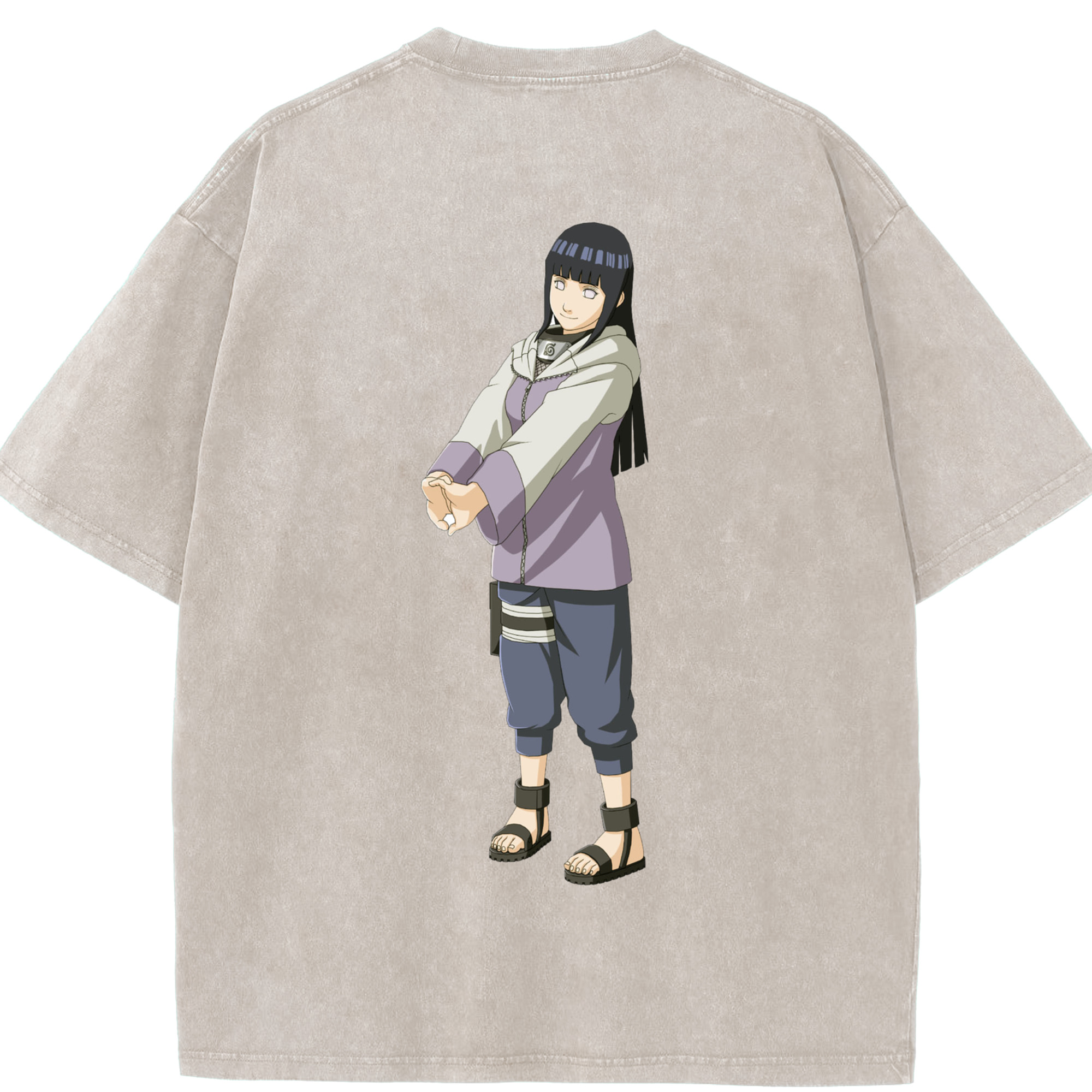 （画像用） NARUTO -ナルト- 日向ヒナタ Hyūga Hinata 綿100% ヴィンテージ風 半袖Tシャツ（背面プリント）