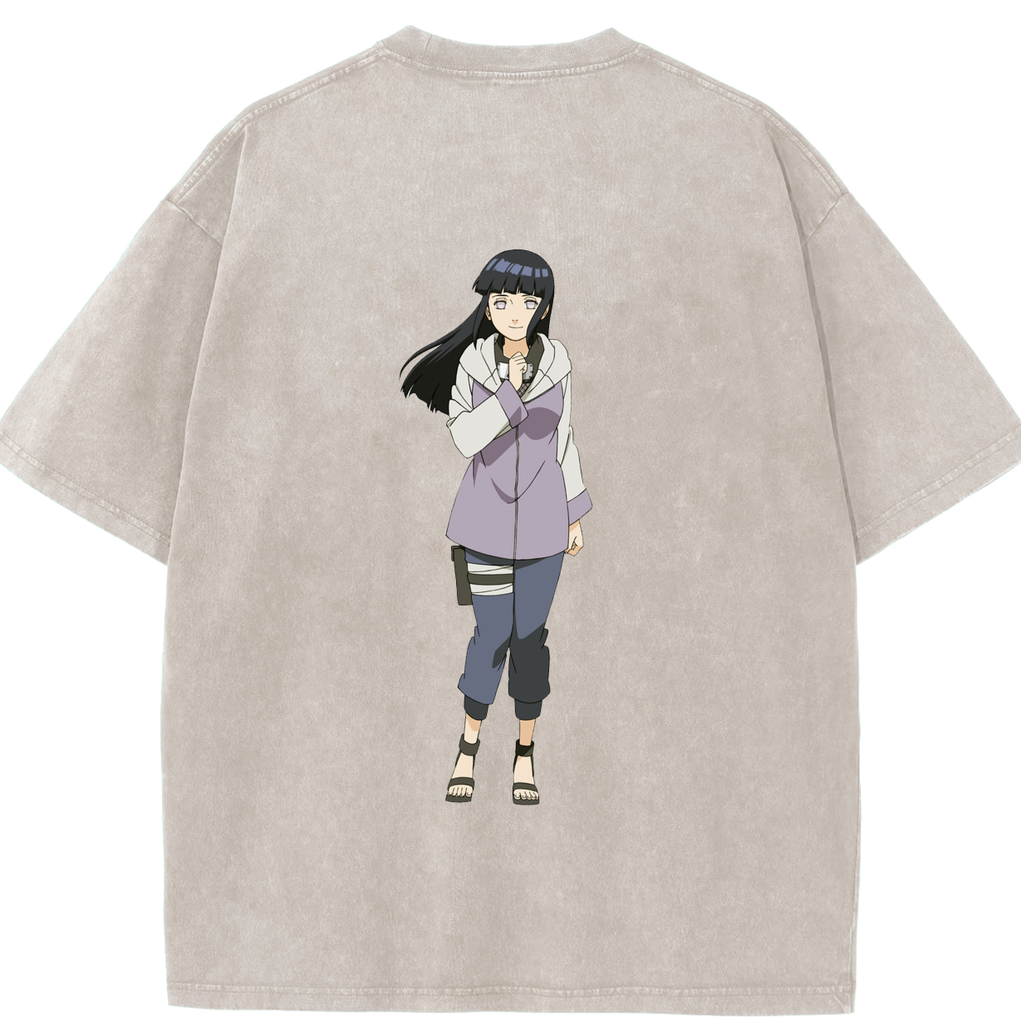 （画像用） NARUTO -ナルト- 日向ヒナタ Hyūga Hinata 綿100% ヴィンテージ風 半袖Tシャツ（背面プリント）