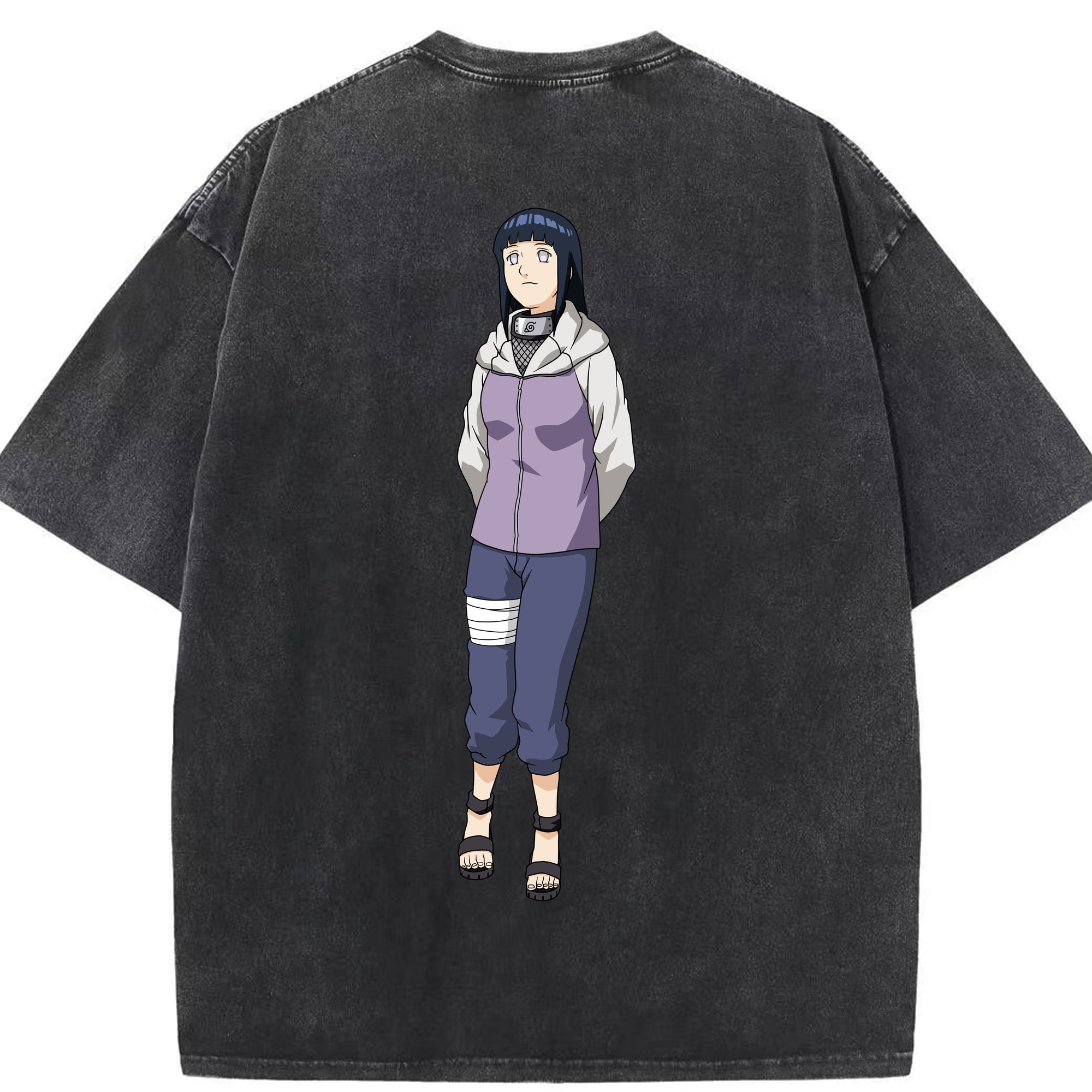（画像用） NARUTO -ナルト- 日向ヒナタ Hyūga Hinata 綿100% ヴィンテージ風 半袖Tシャツ（背面プリント）