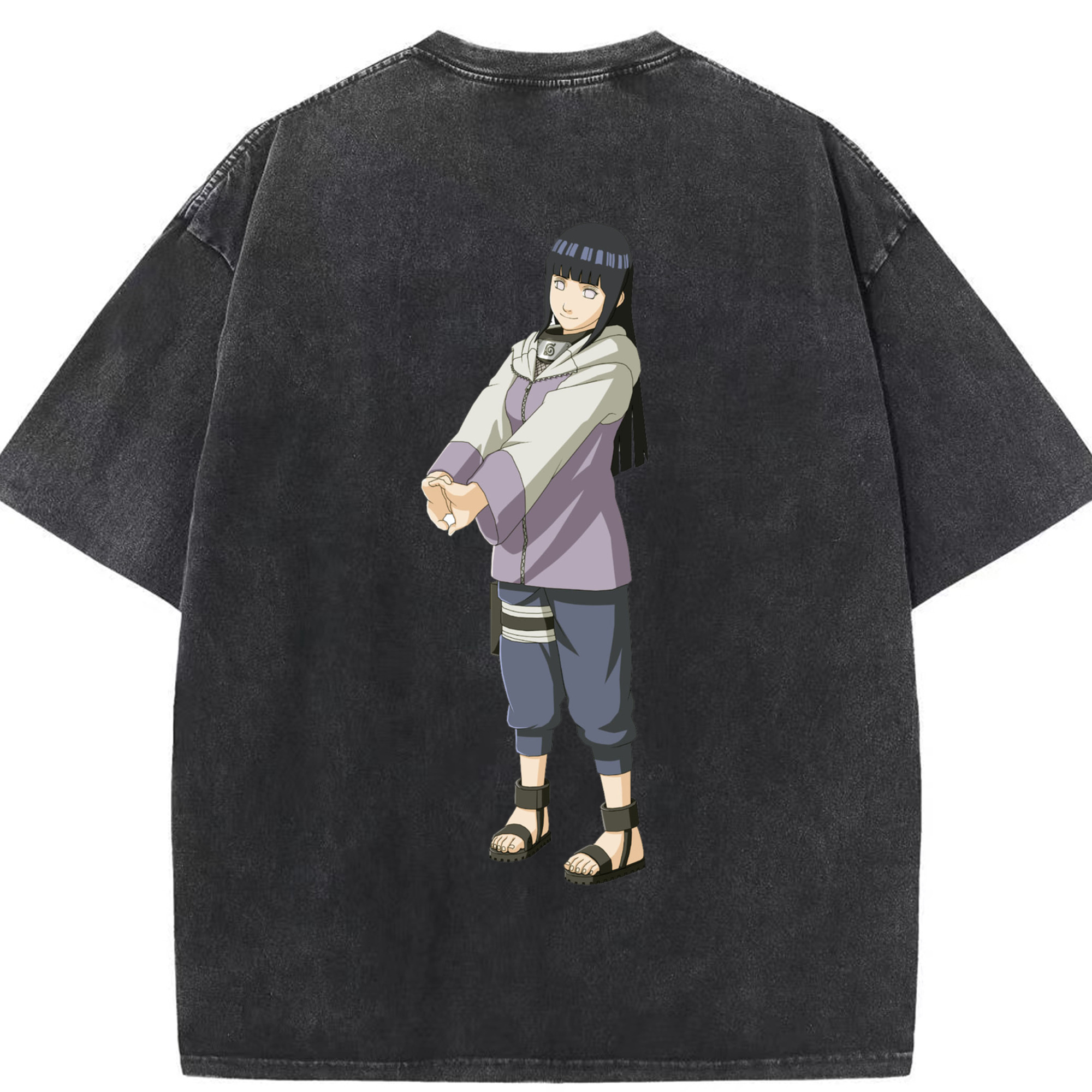 （画像用） NARUTO -ナルト- 日向ヒナタ Hyūga Hinata 綿100% ヴィンテージ風 半袖Tシャツ（背面プリント）