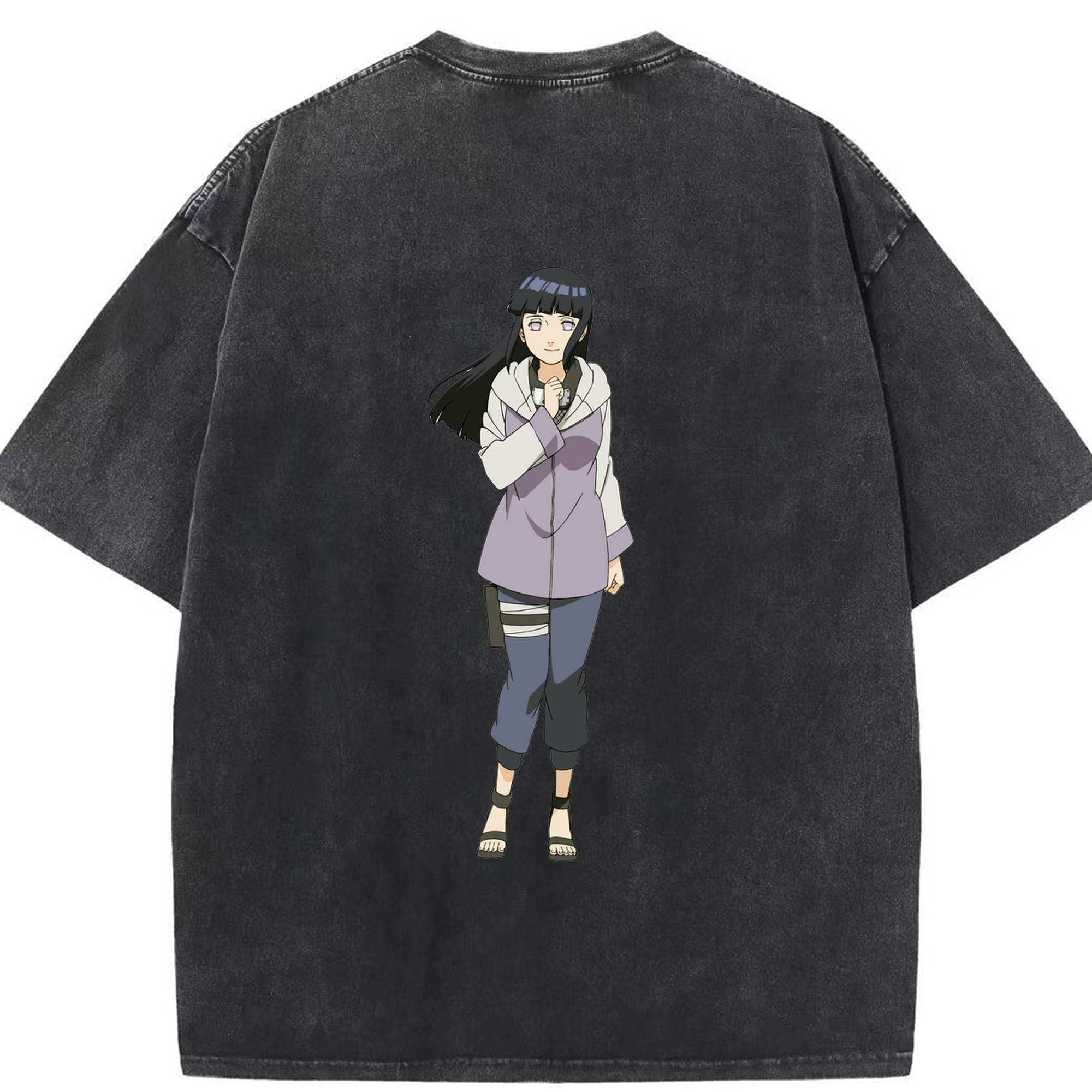 （画像用） NARUTO -ナルト- 日向ヒナタ Hyūga Hinata 綿100% ヴィンテージ風 半袖Tシャツ（背面プリント）