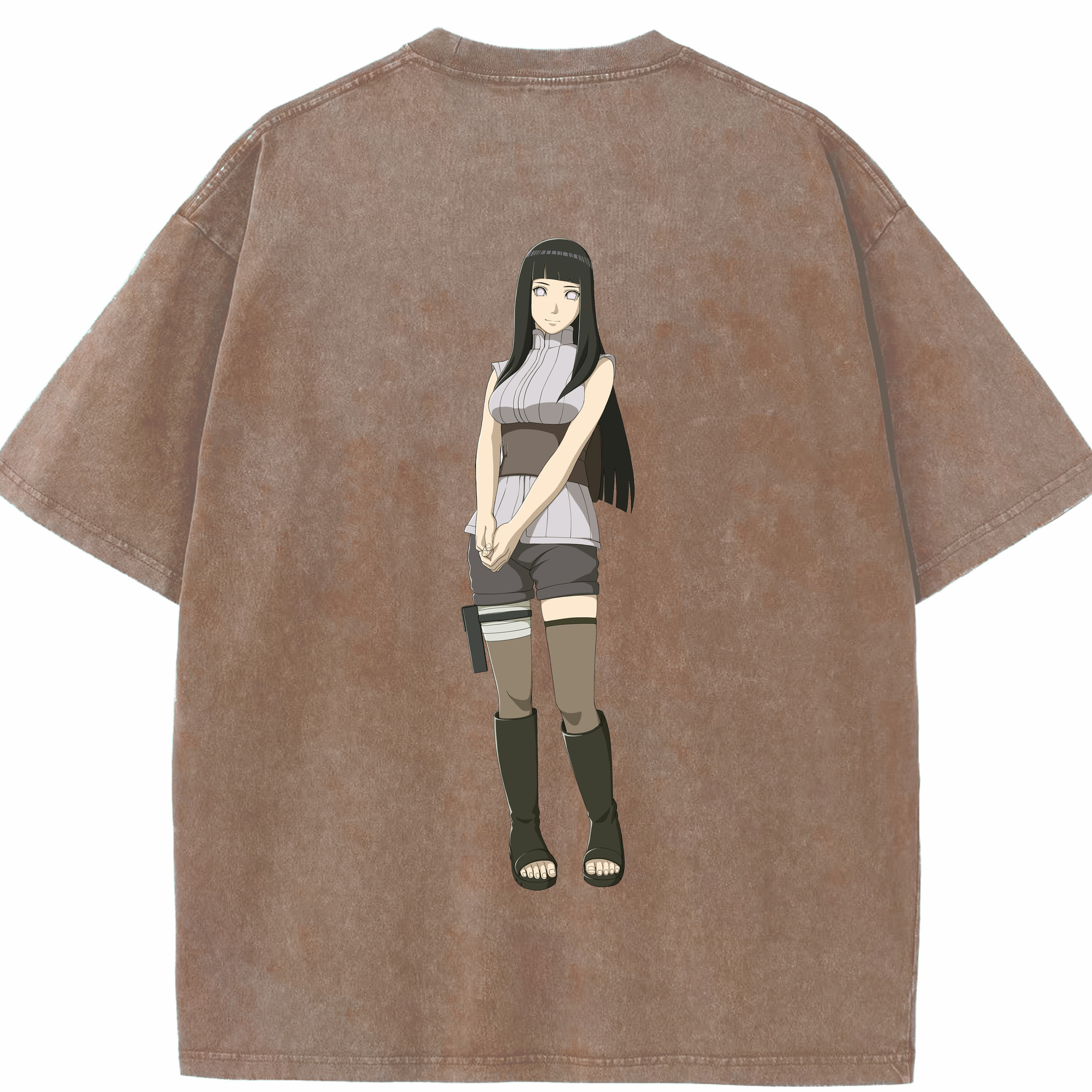 （画像用） NARUTO -ナルト- 日向ヒナタ Hyūga Hinata 綿100% ヴィンテージ風 半袖Tシャツ（背面プリント）