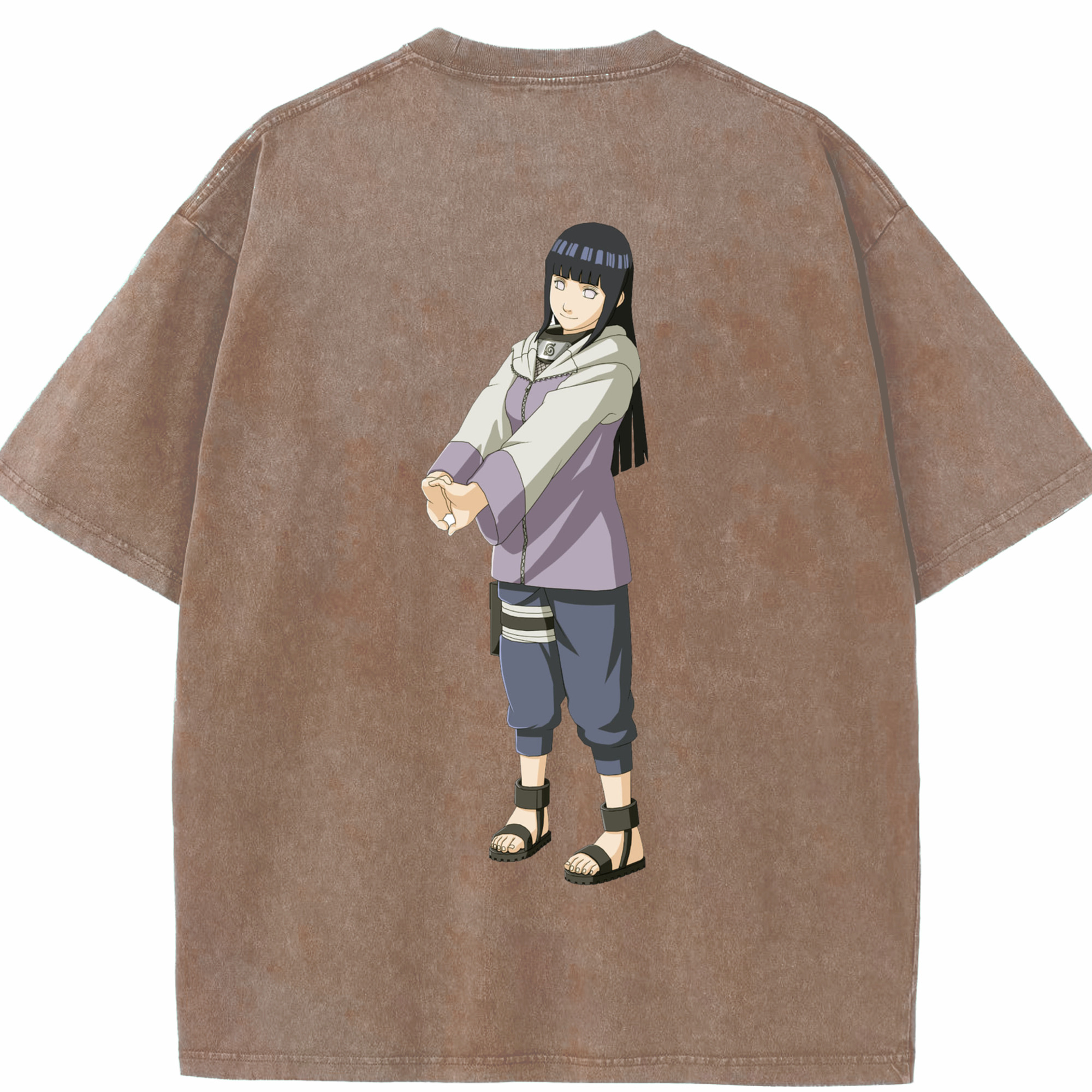 （画像用） NARUTO -ナルト- 日向ヒナタ Hyūga Hinata 綿100% ヴィンテージ風 半袖Tシャツ（背面プリント）