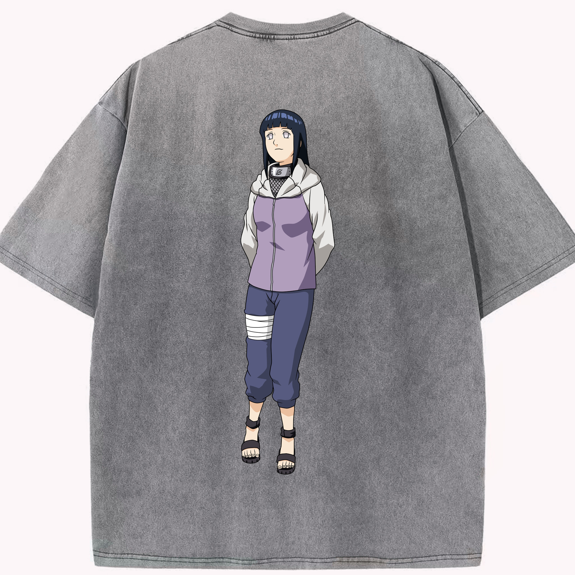 （画像用） NARUTO -ナルト- 日向ヒナタ Hyūga Hinata 綿100% ヴィンテージ風 半袖Tシャツ（背面プリント）