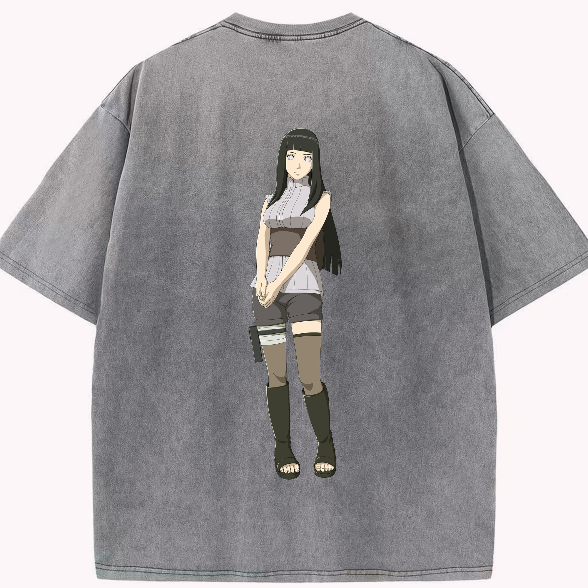 （画像用） NARUTO -ナルト- 日向ヒナタ Hyūga Hinata 綿100% ヴィンテージ風 半袖Tシャツ（背面プリント）