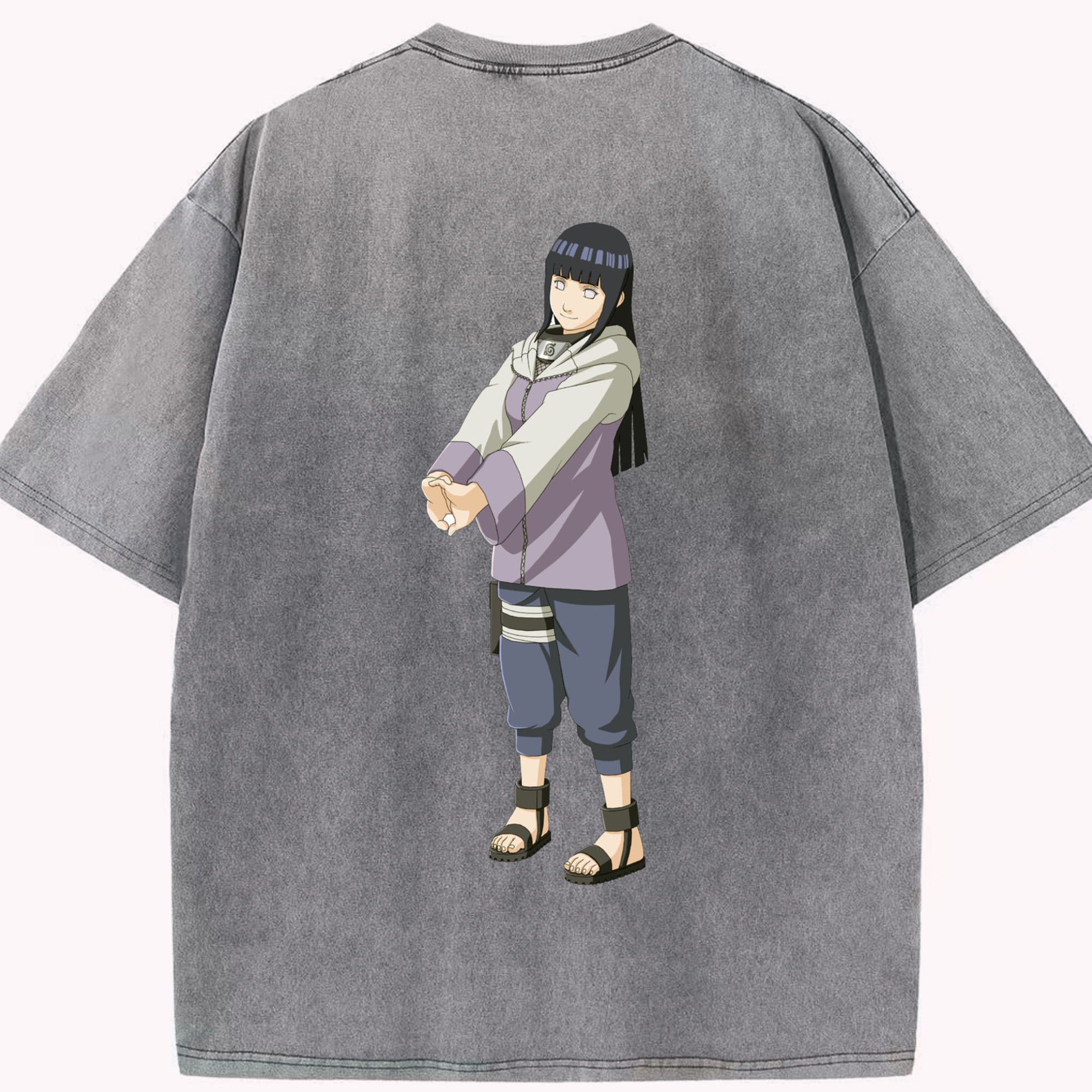 （画像用） NARUTO -ナルト- 日向ヒナタ Hyūga Hinata 綿100% ヴィンテージ風 半袖Tシャツ（背面プリント）