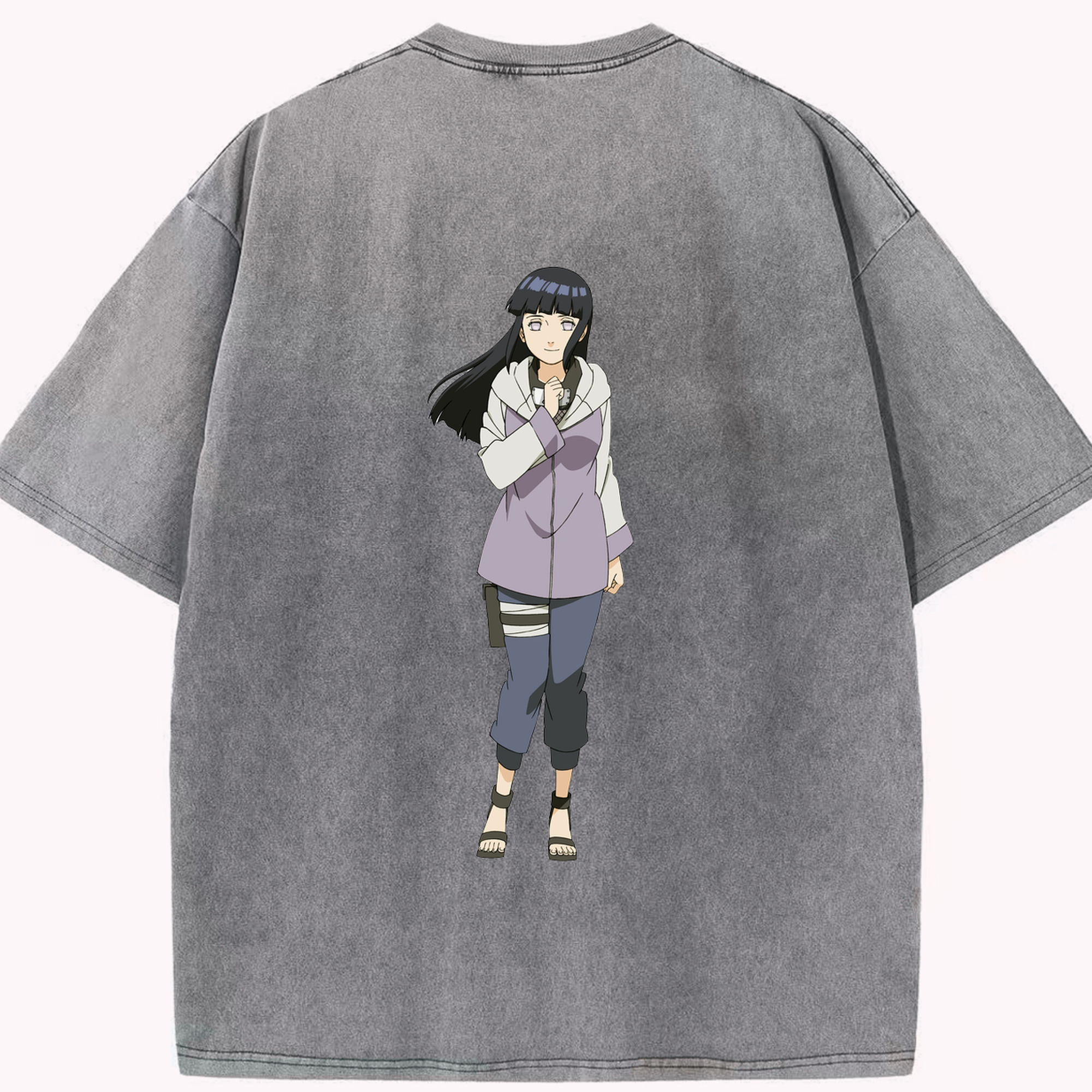 （画像用） NARUTO -ナルト- 日向ヒナタ Hyūga Hinata 綿100% ヴィンテージ風 半袖Tシャツ（背面プリント）
