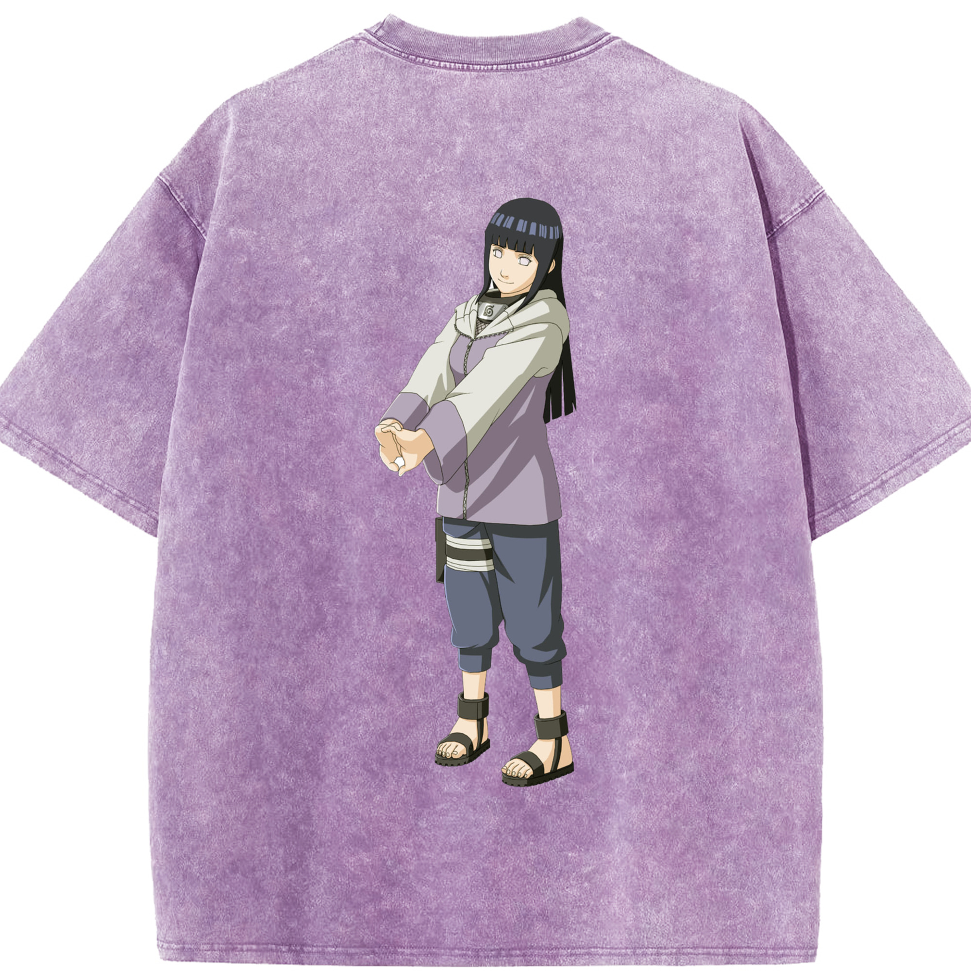 （画像用） NARUTO -ナルト- 日向ヒナタ Hyūga Hinata 綿100% ヴィンテージ風 半袖Tシャツ（背面プリント）