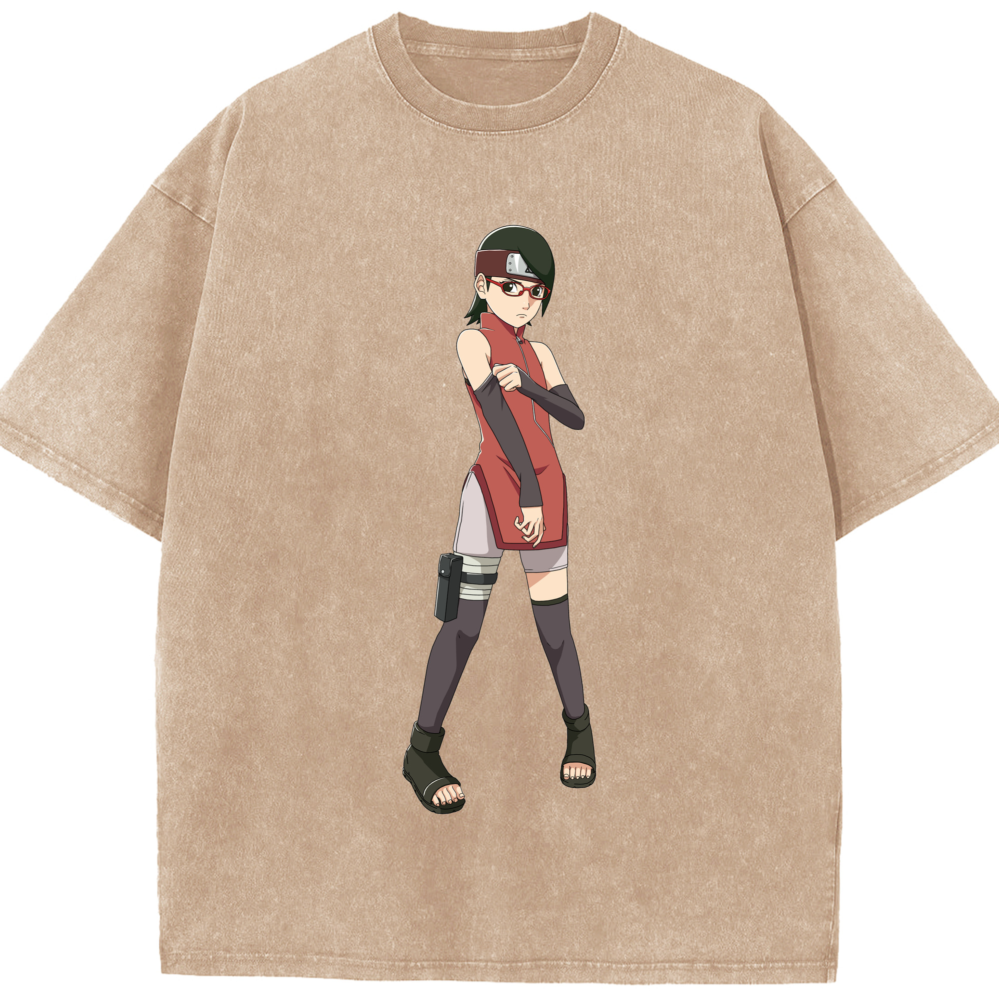 （画像用） NARUTO -ナルト- うちは サラダ Uchiha Sarada 綿100% ヴィンテージ風 半袖Tシャツ（フロントプリント）