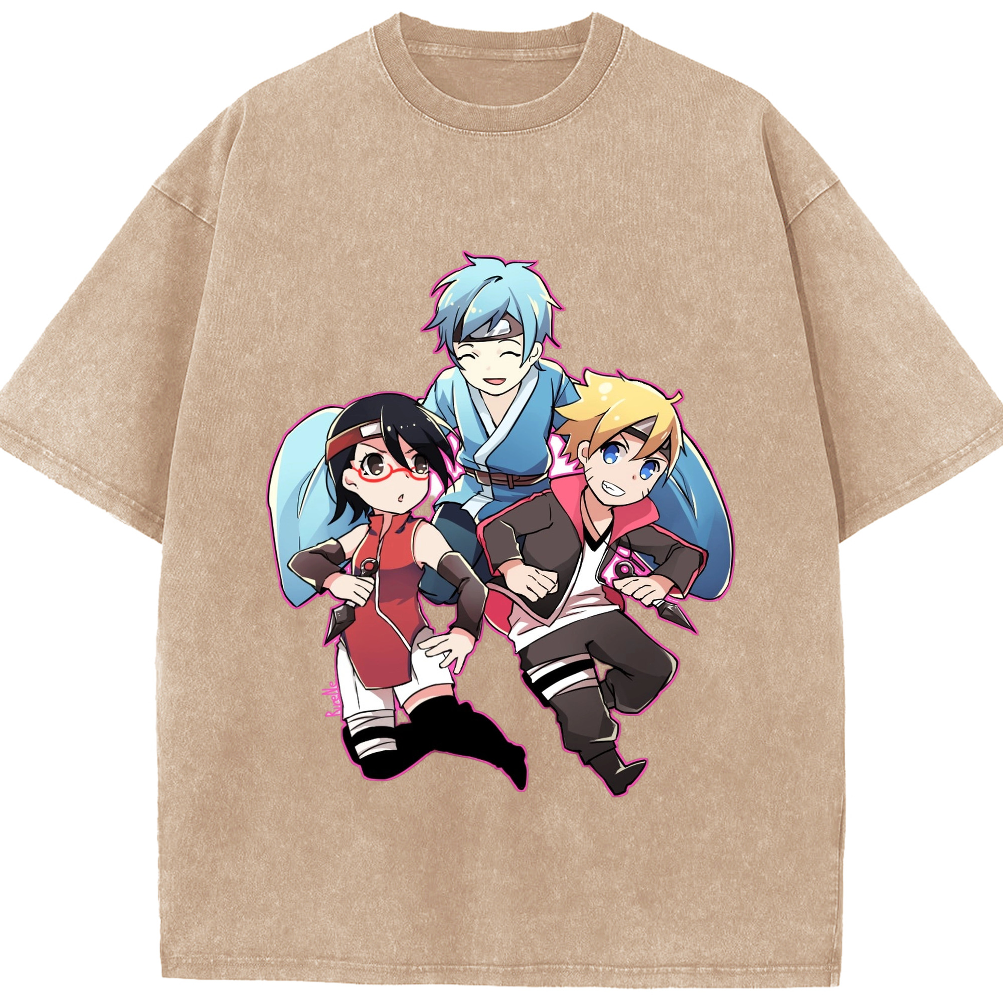 （画像用） NARUTO -ナルト- うちは サラダ Uchiha Sarada 綿100% ヴィンテージ風 半袖Tシャツ（フロントプリント）