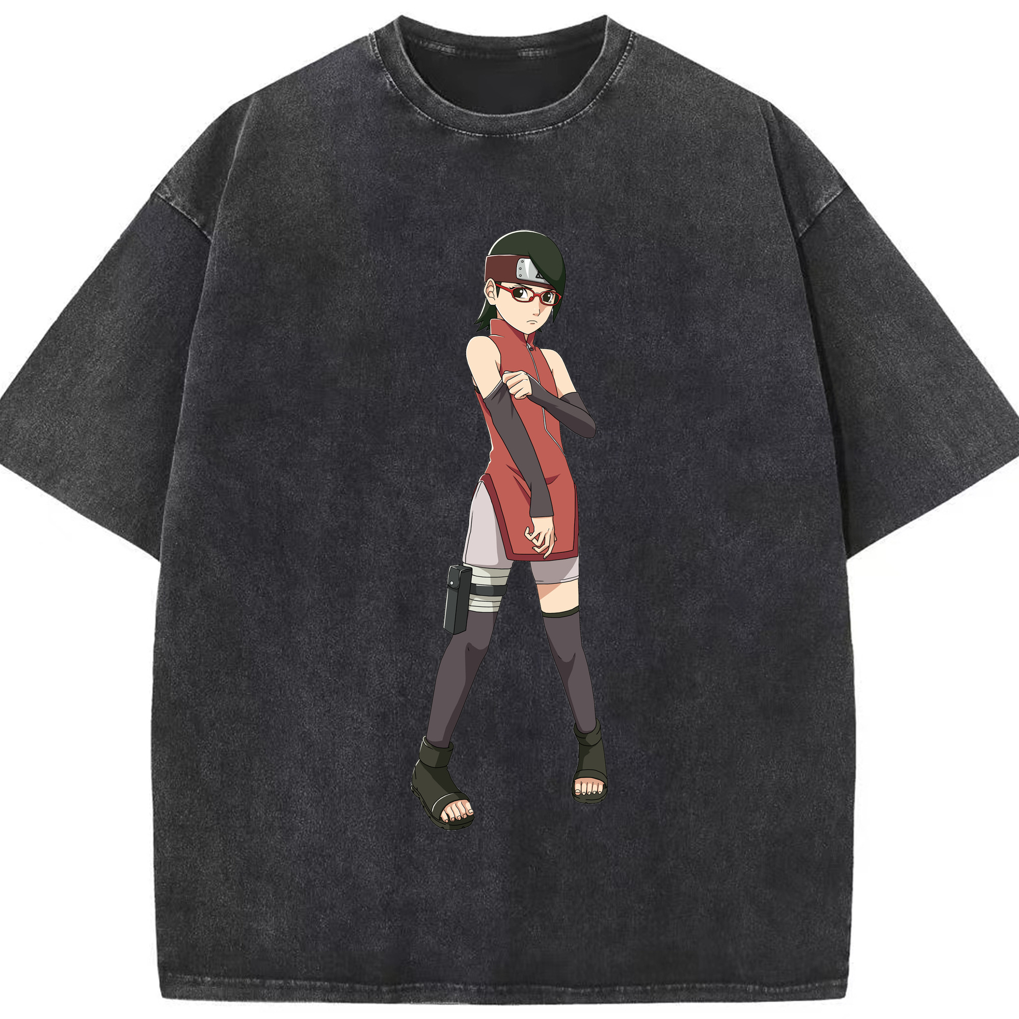 （画像用） NARUTO -ナルト- うちは サラダ Uchiha Sarada 綿100% ヴィンテージ風 半袖Tシャツ（フロントプリント）
