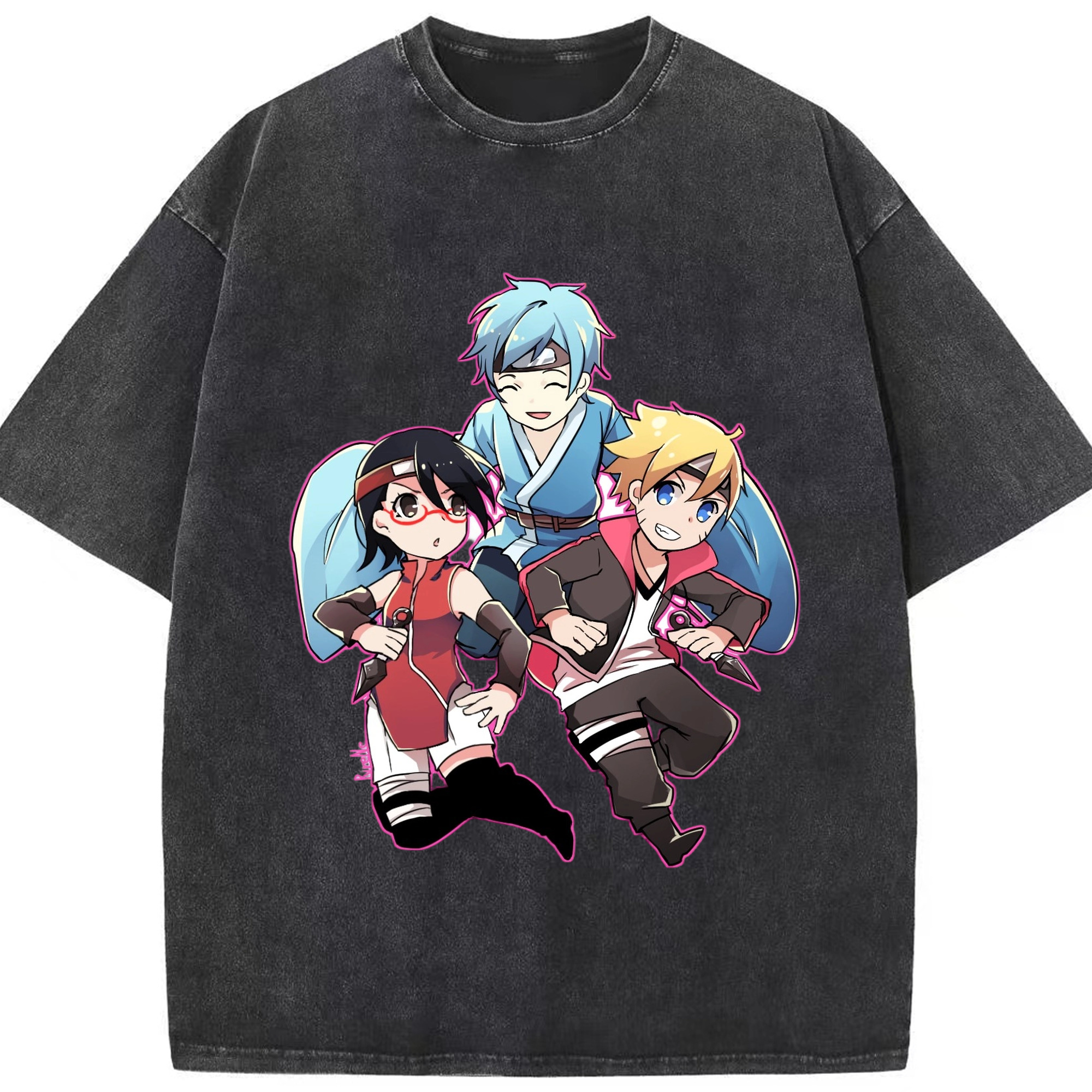 （画像用） NARUTO -ナルト- うちは サラダ Uchiha Sarada 綿100% ヴィンテージ風 半袖Tシャツ（フロントプリント）